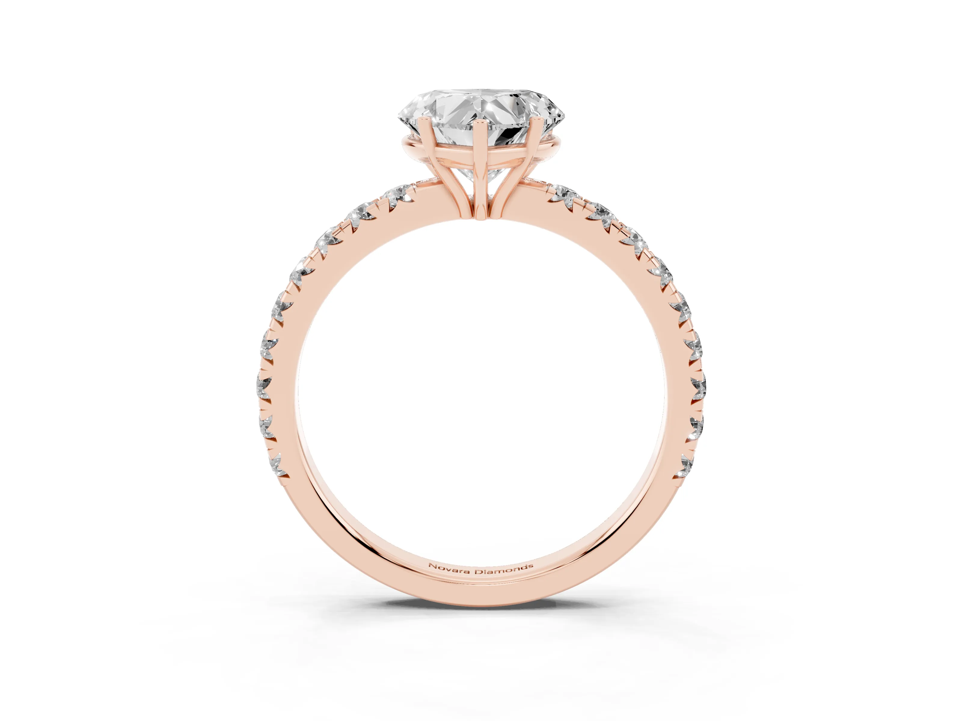 Heart Cut Diamond Pavé Solitaire Engagement Ring Set in Rose gold with Prong Setting