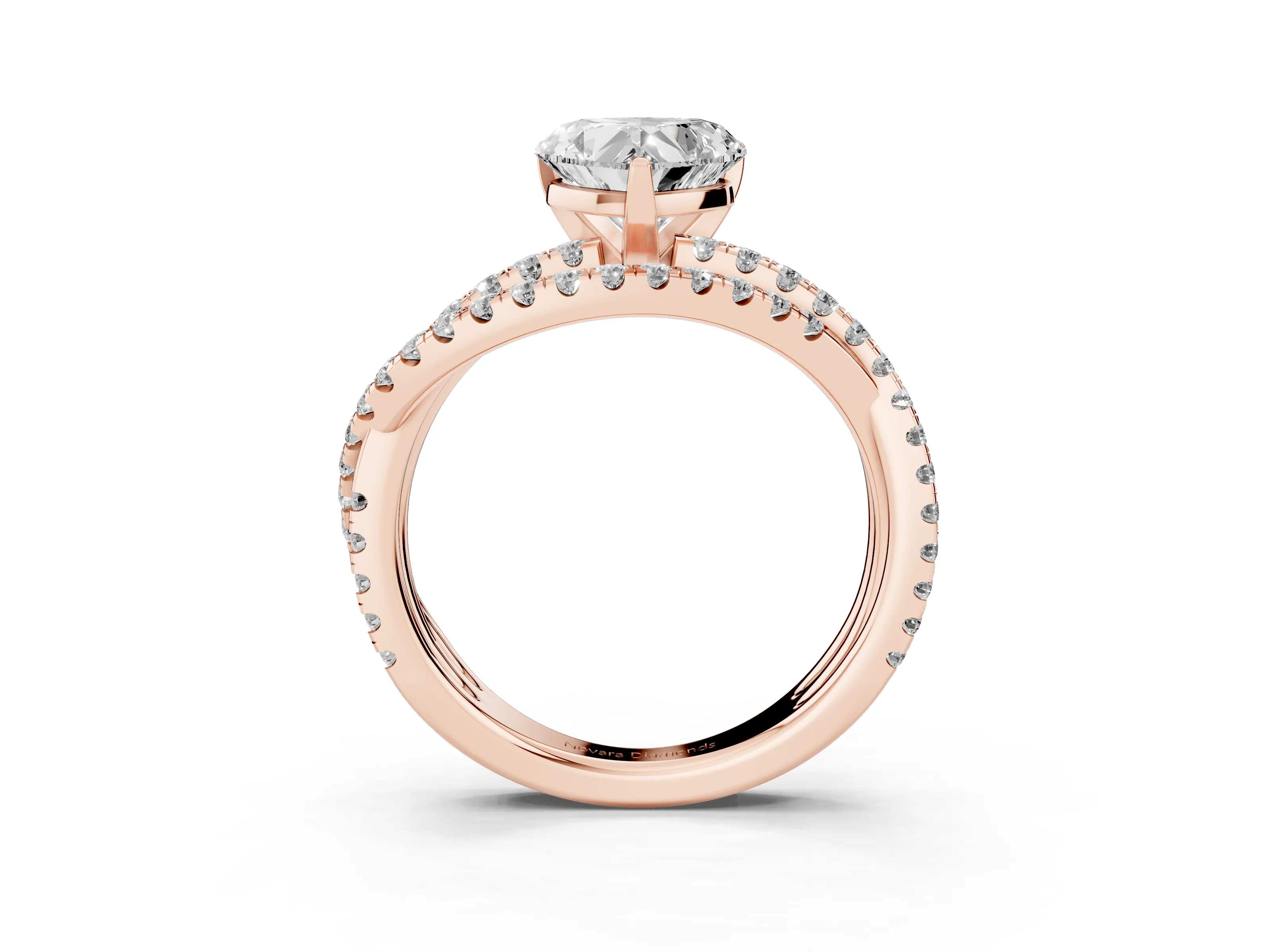 Heart Cut Diamond Solitaire Twist Band Ring Set in Rose gold with Pavé Setting and Prong Head