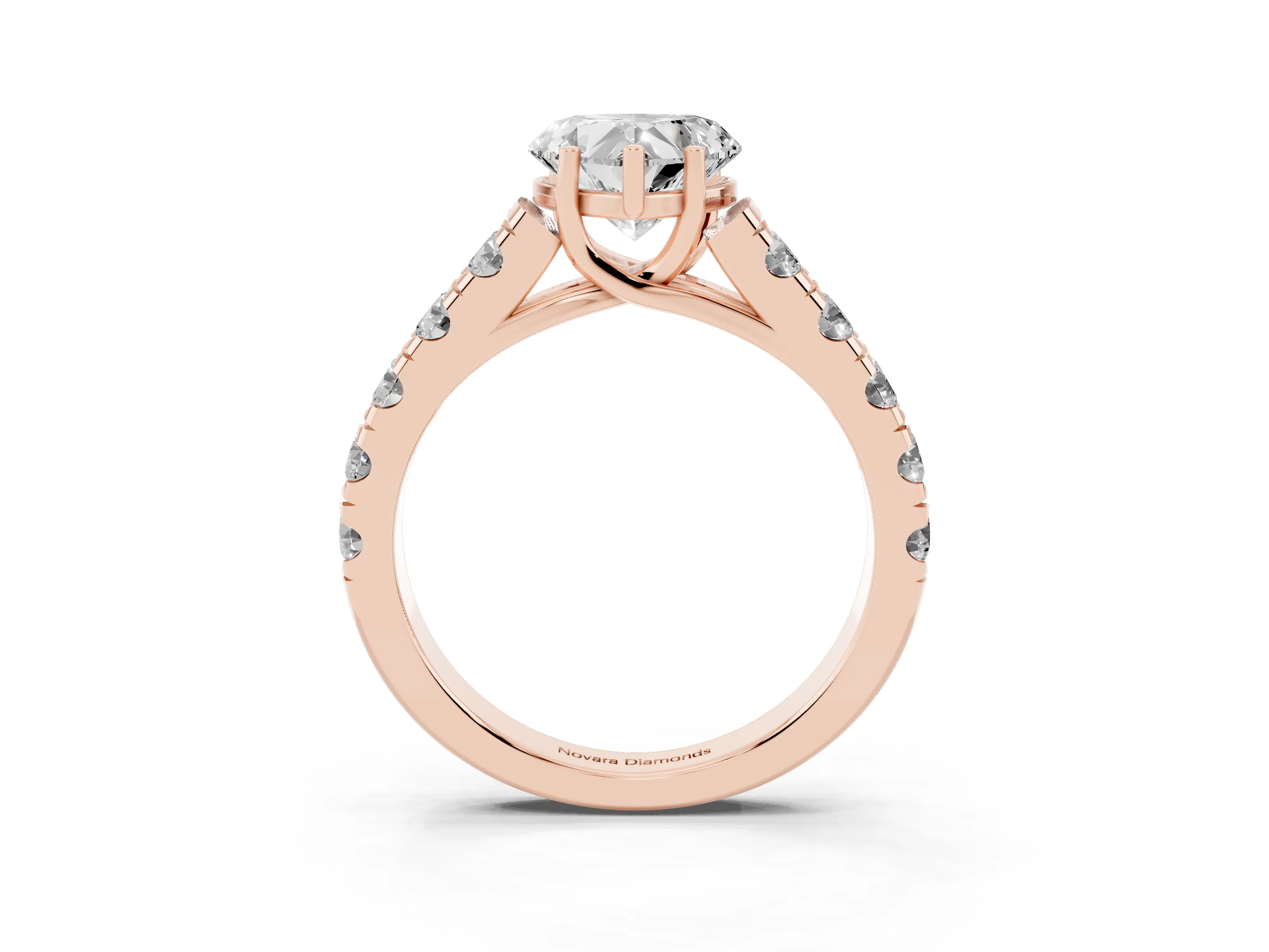 Heart Cut Diamond Solitaire Ring Set in Rose gold with Cut-Down Micro Pavé Band and Prong Setting