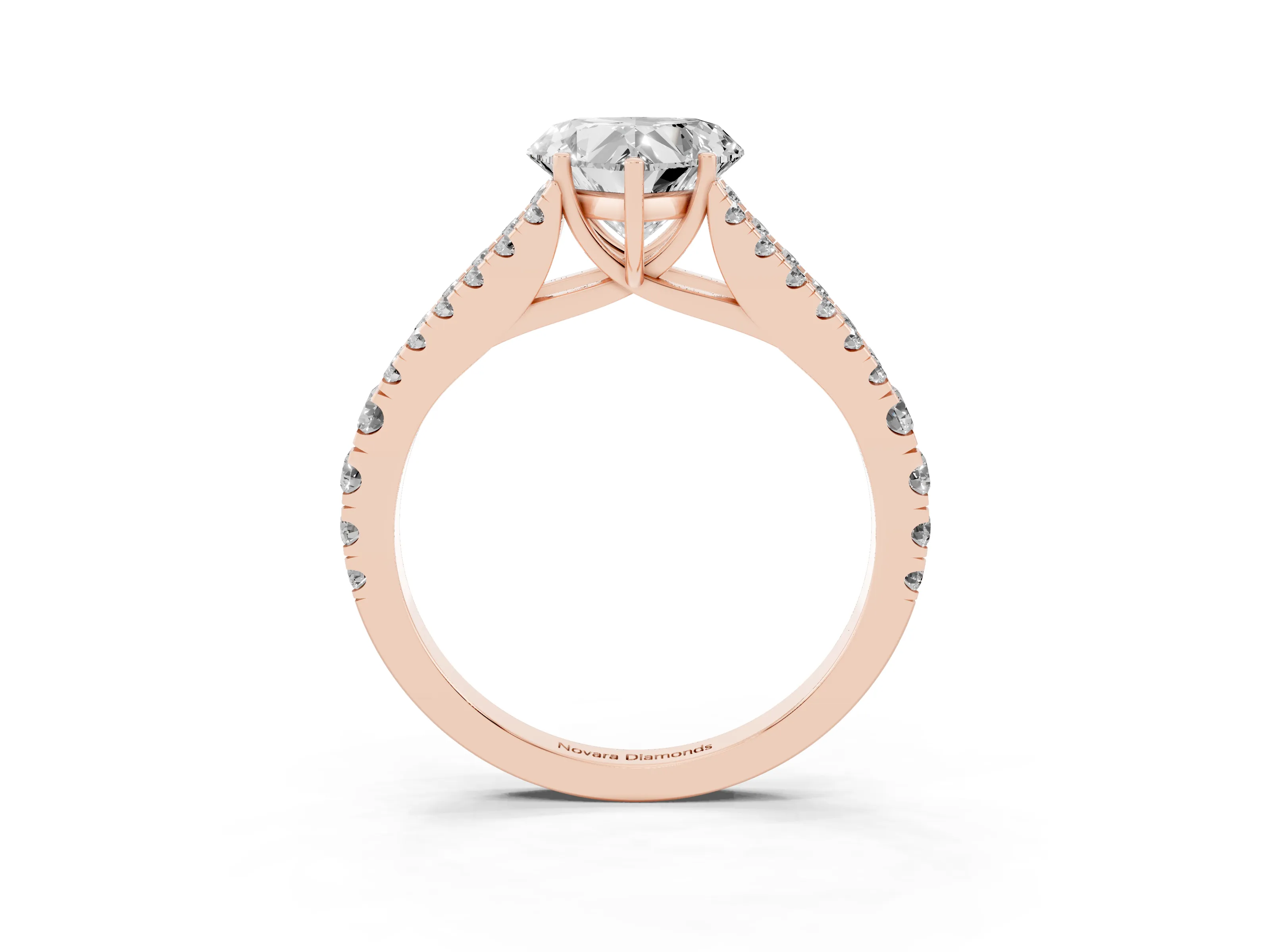Heart Cut Diamond Split Shank Pavé Engagement Ring Set in Rose gold with Prong-Held Center Stone
