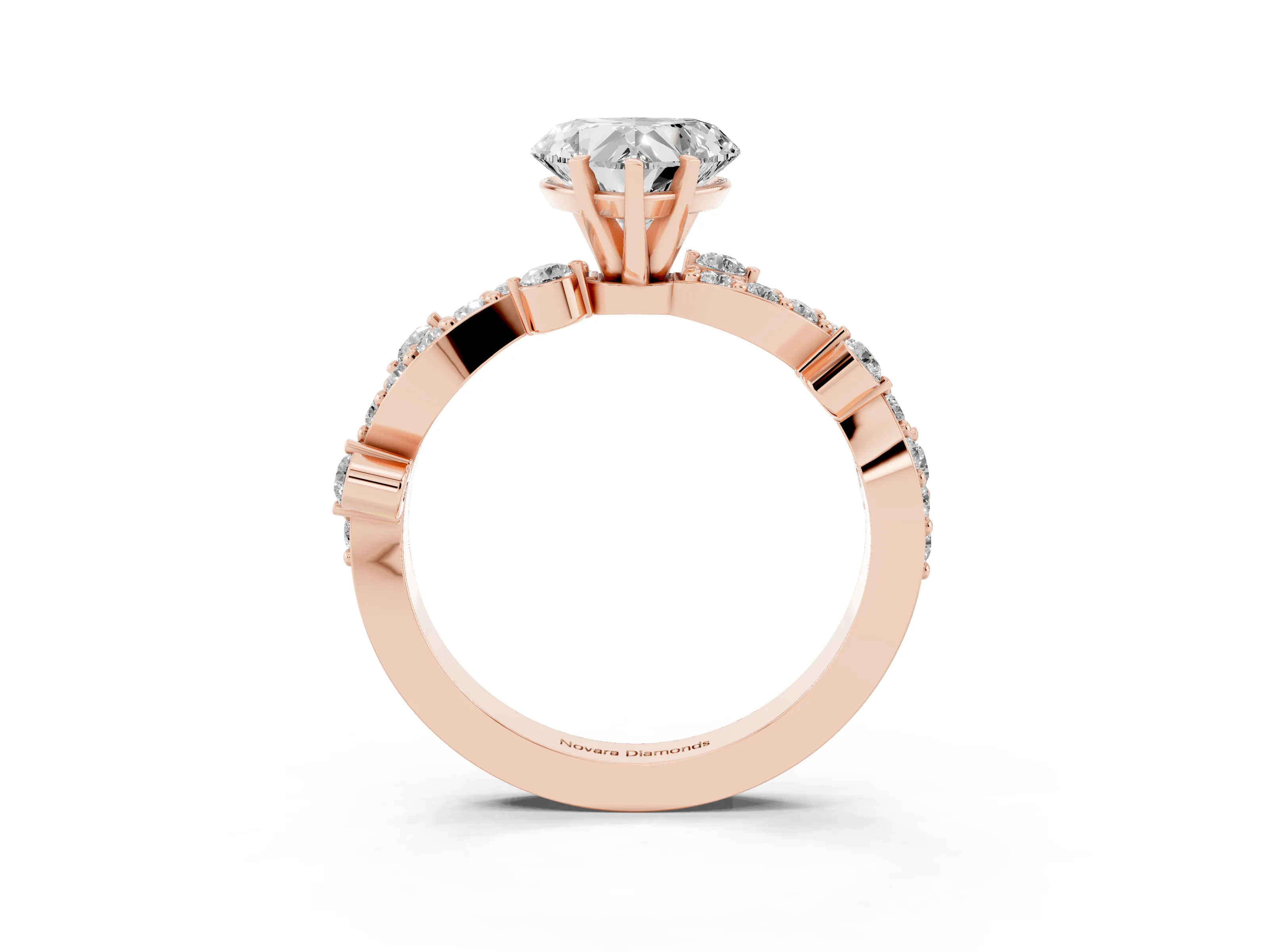 Heart Cut Diamond Solitaire Twisted Band Set in Rose gold with Pavé Setting