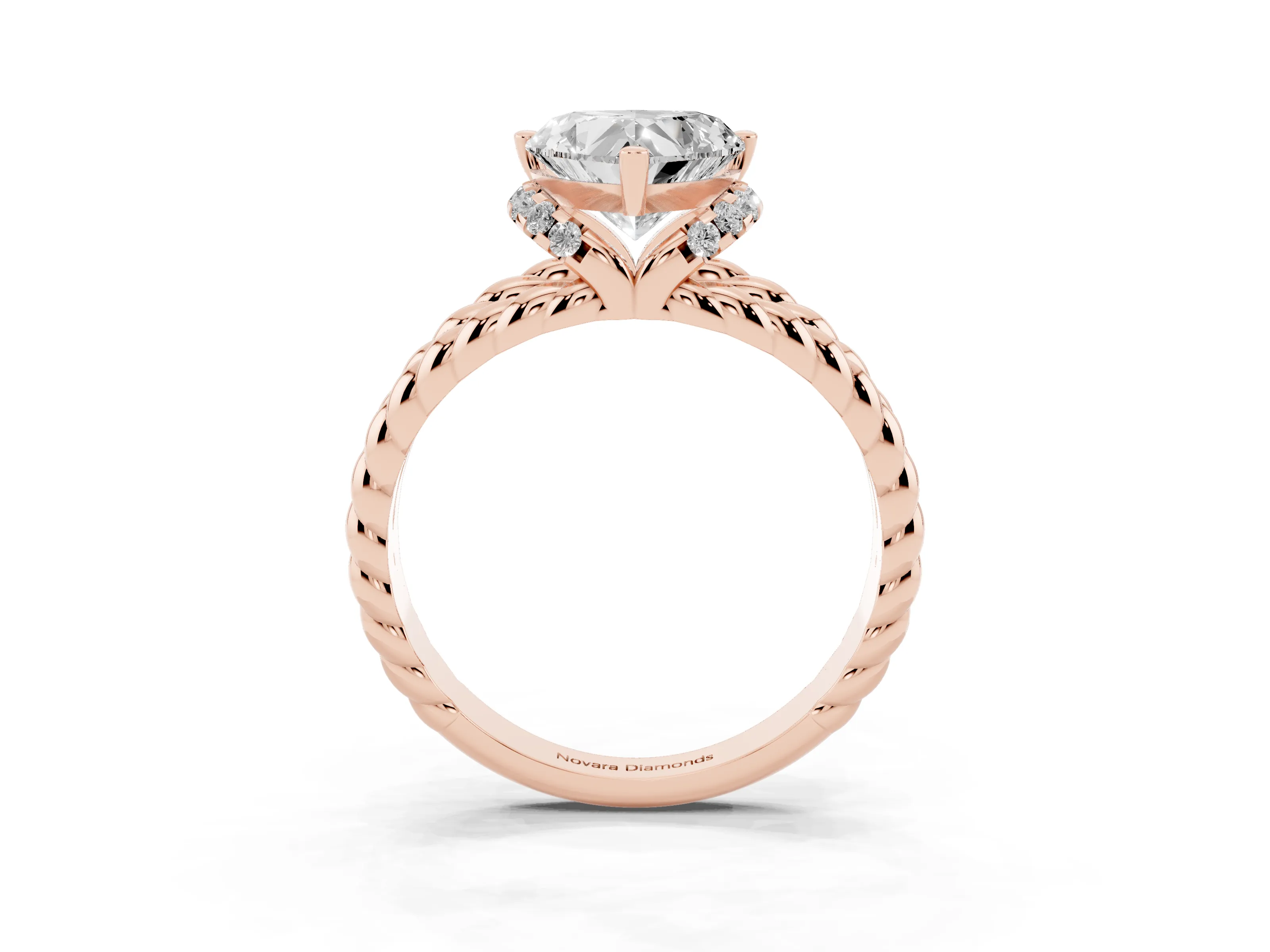 Heart Cut Diamond Halo Ring Set in Rose gold with Twisted Band and Prong Setting