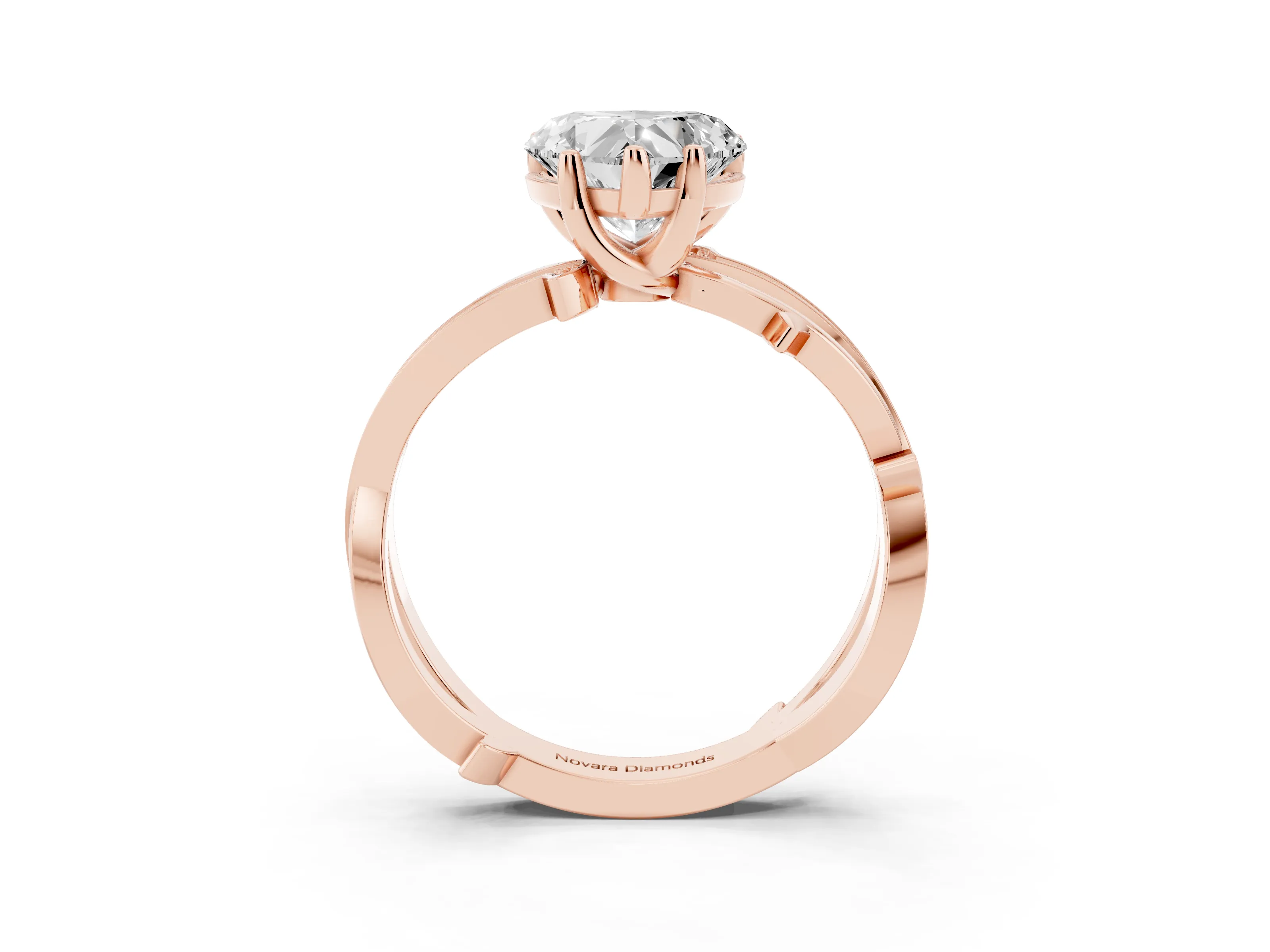 Heart Cut Diamond Pavé Twist Band Solitaire Ring Set in Rose gold with Prong Setting