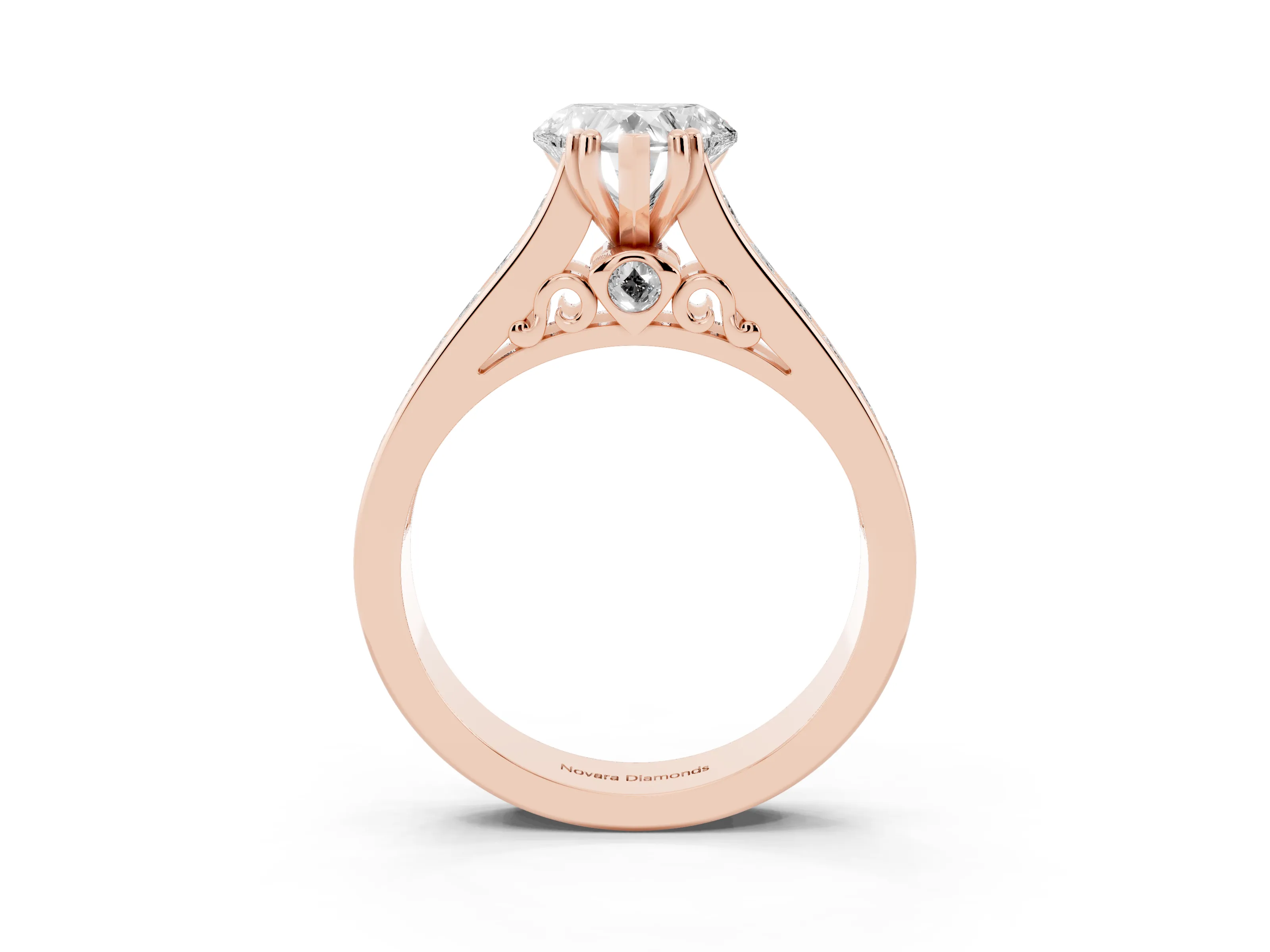Heart Cut Diamond Channel Set Solitaire Engagement Ring Set in Rose gold with Prong Setting