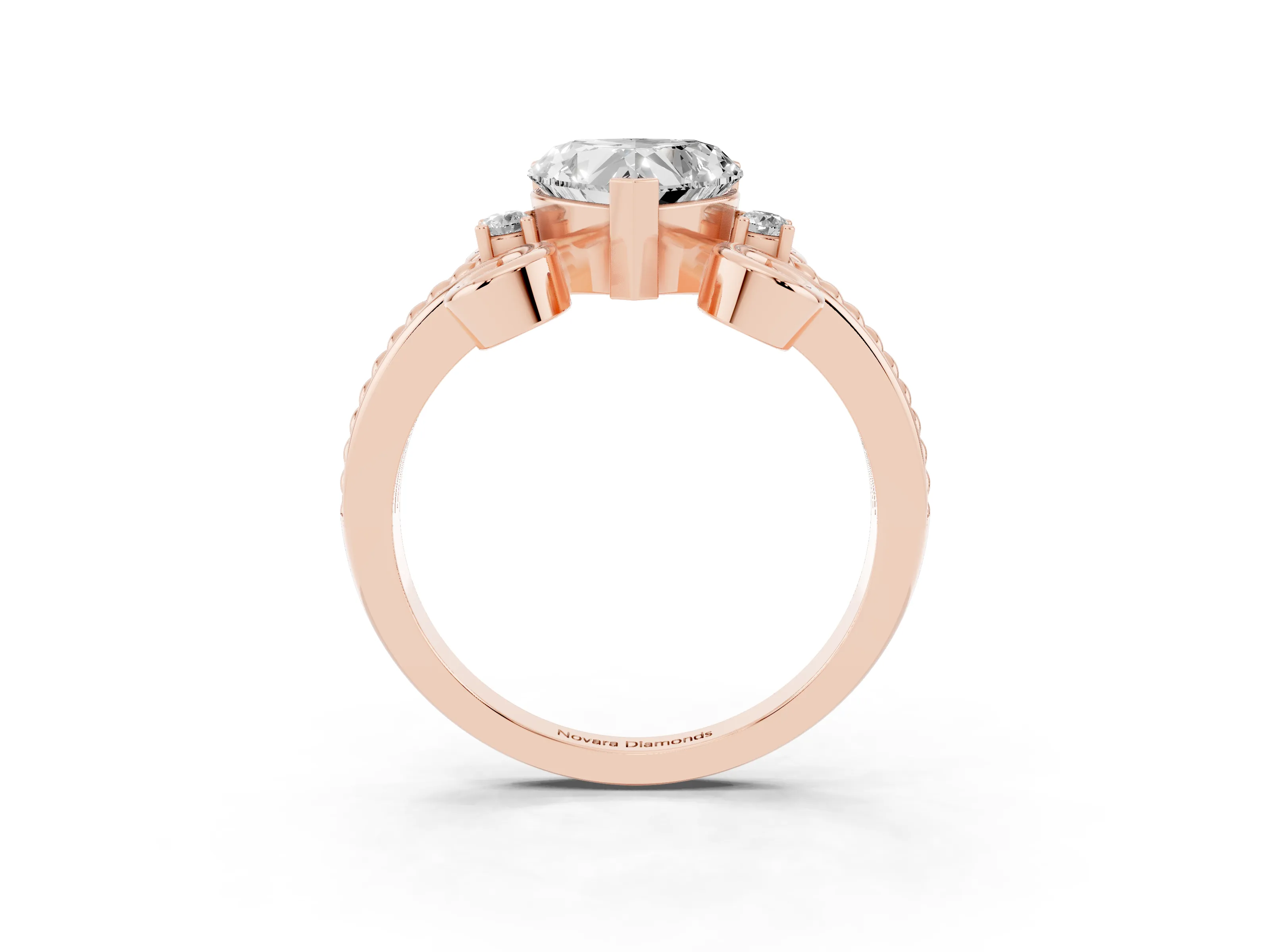 Heart Cut Diamond Twisted Band Solitaire Ring Set in Rose gold with Scroll Prongs