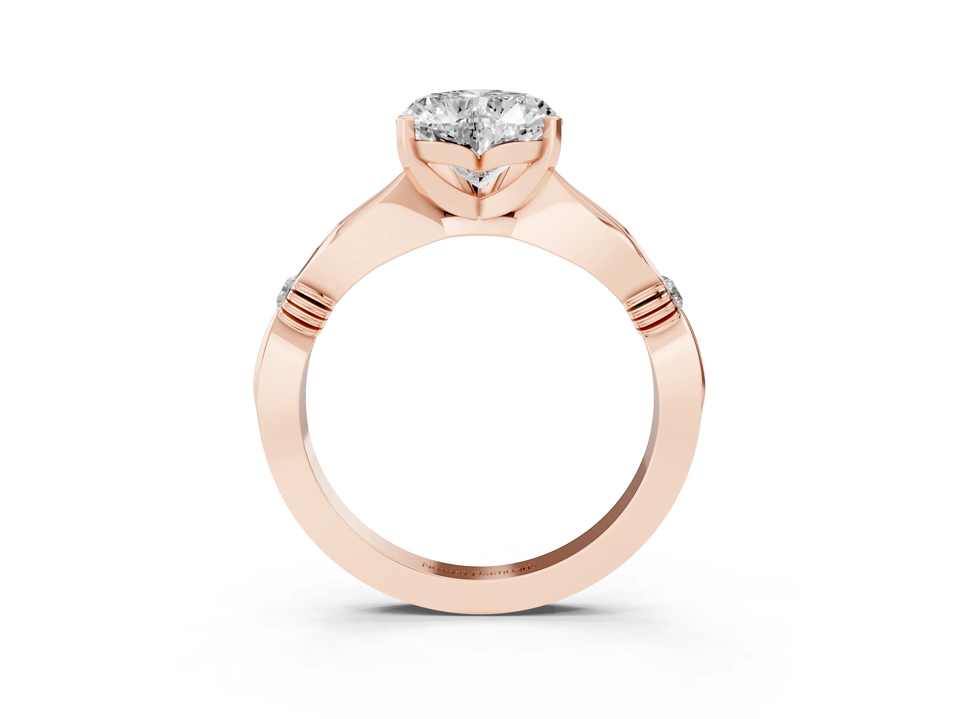 Heart Cut Diamond Solitaire Twisted Band Ring Set in Rose gold with Accent Stones and Prong Setting