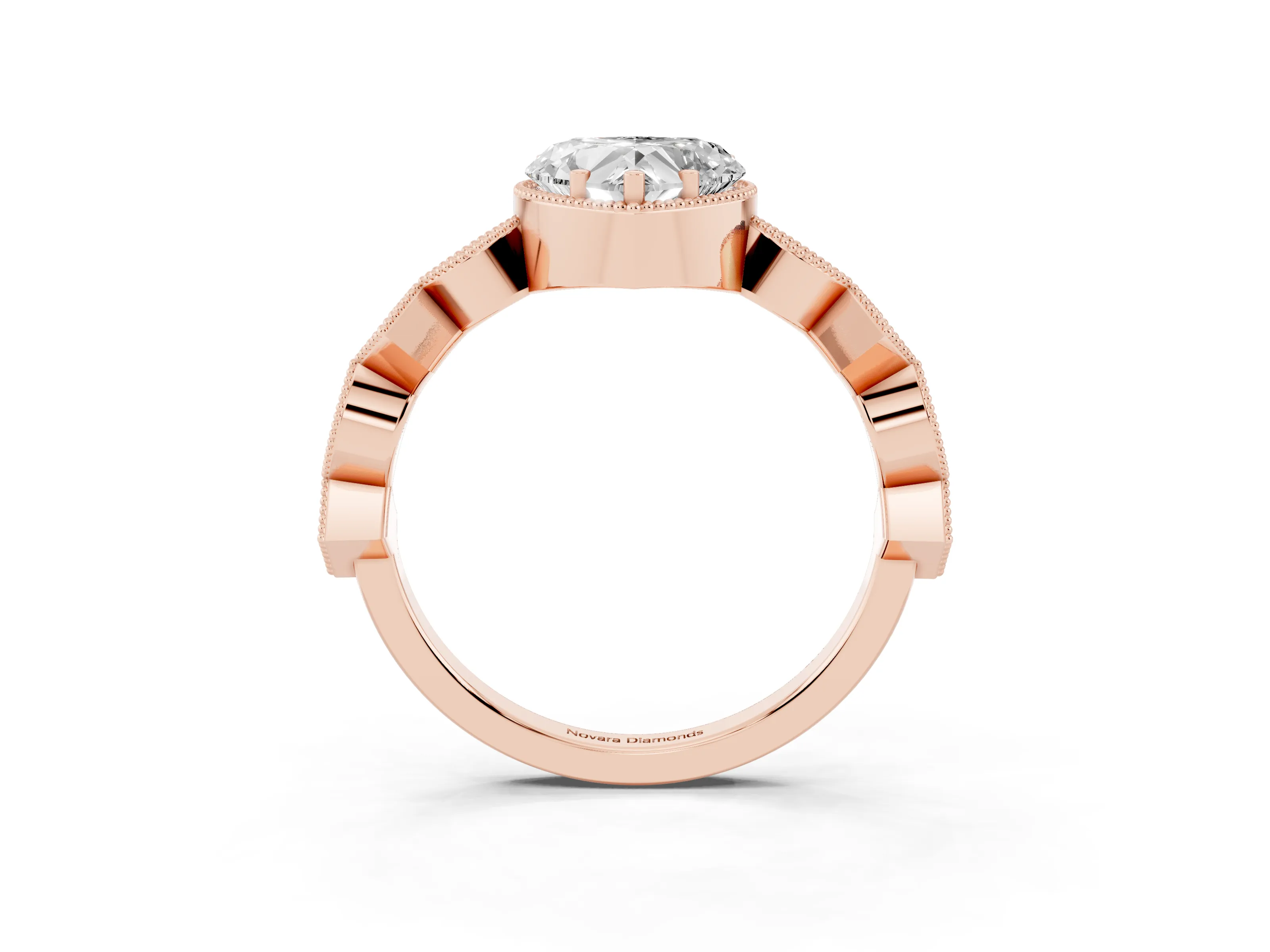 Heart Cut Diamond Milgrain Marquise Twist Band Ring Set in Rose gold with Prong Setting