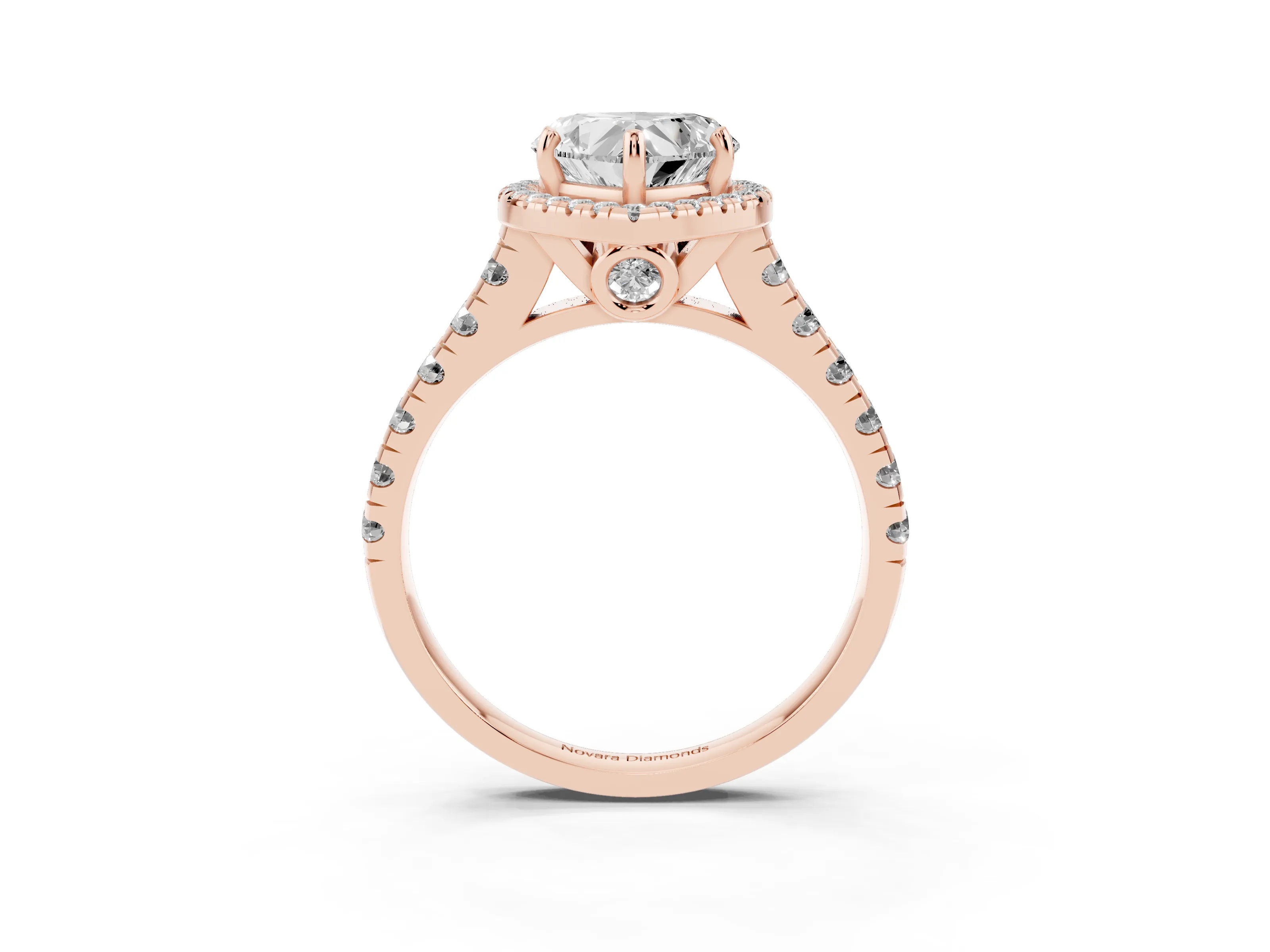 Heart Cut Diamond Halo Engagement Ring Set in Rose gold with Pavé Band and Prong-Set Center