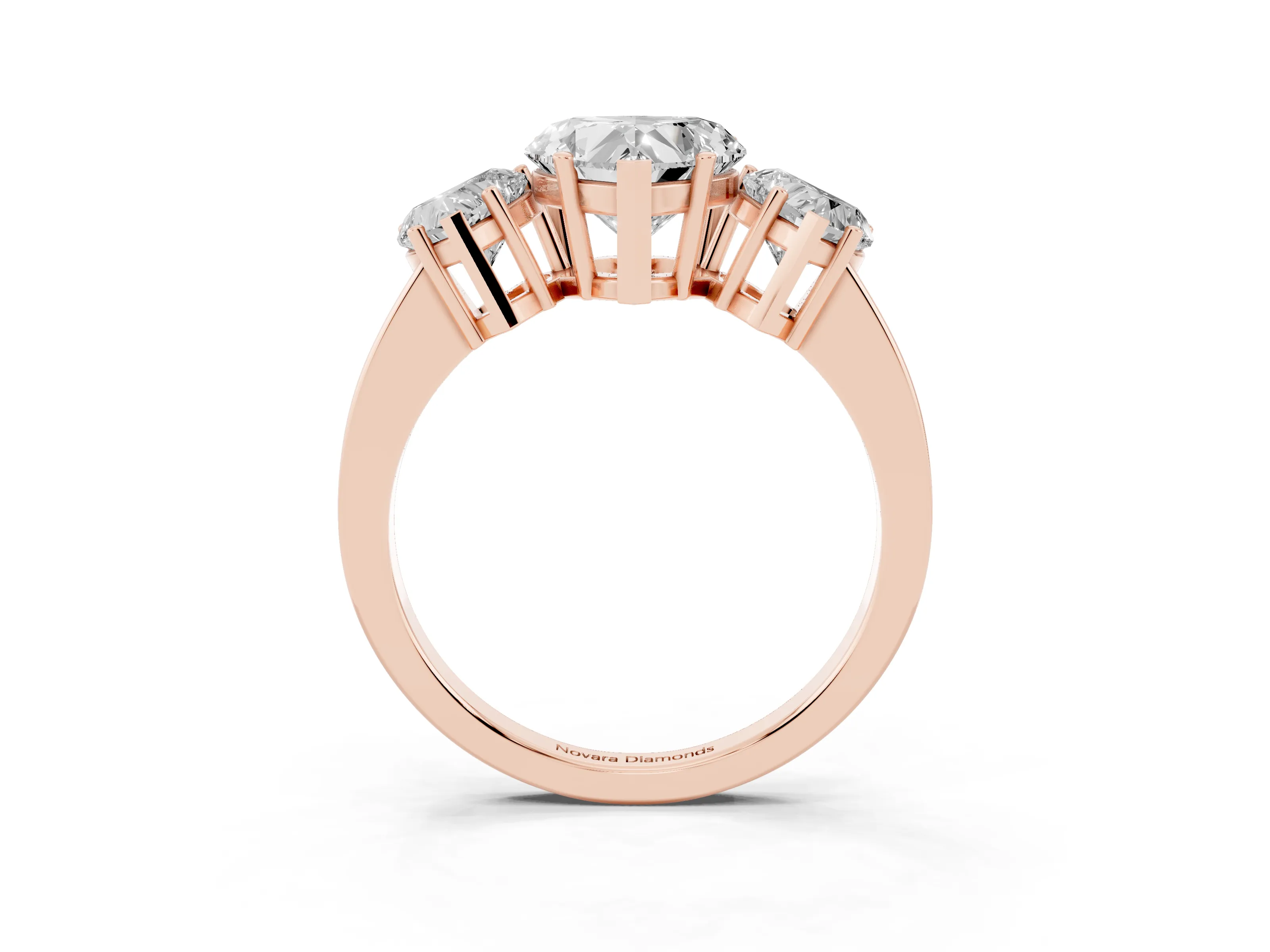 Heart Cut Diamond Three-Stone Engagement Ring Set in Rose gold with Flat Band
