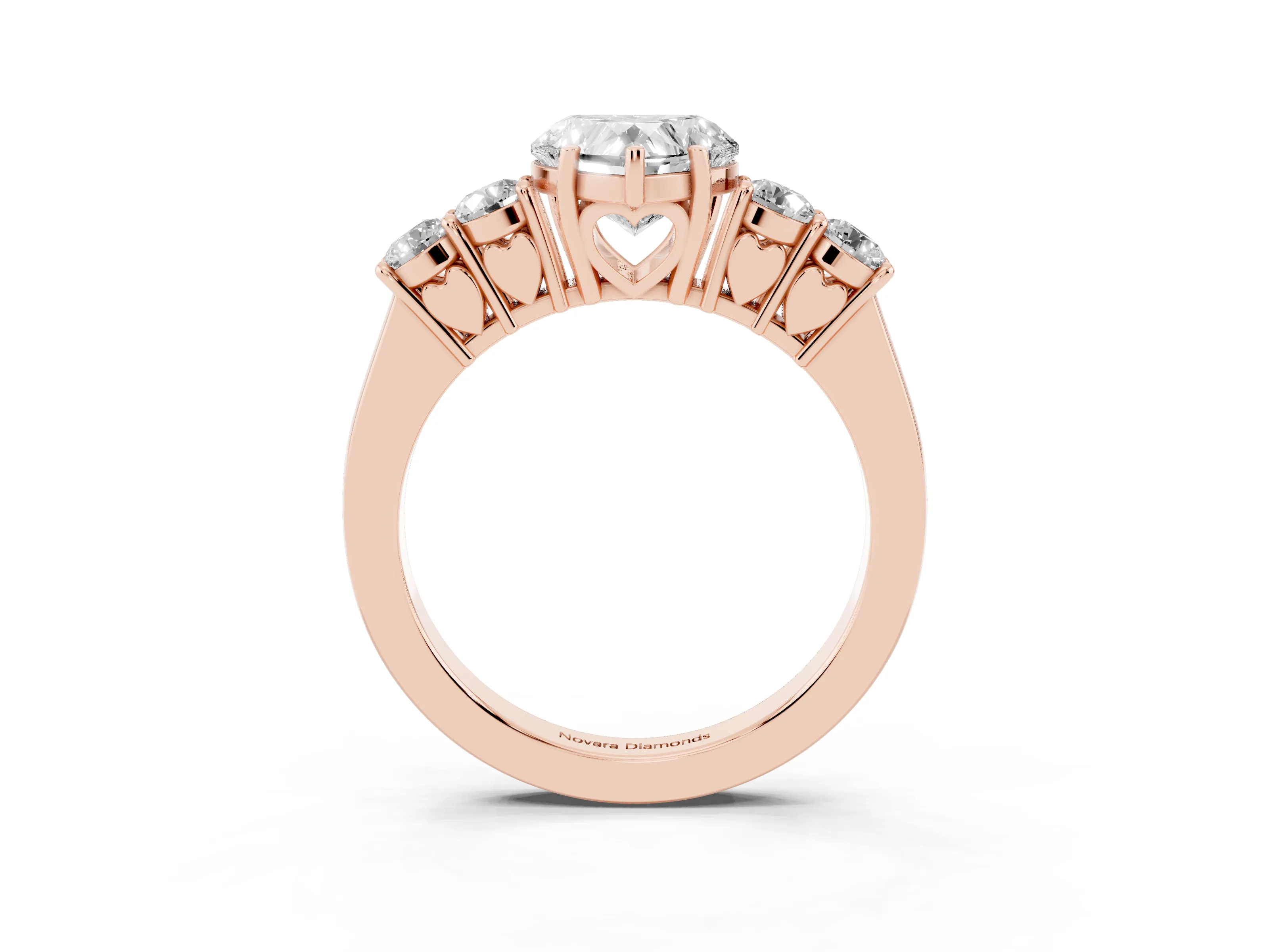 Heart Cut Diamond Five-Stone Prong Set Band Ring Set in Rose gold with Polished Band