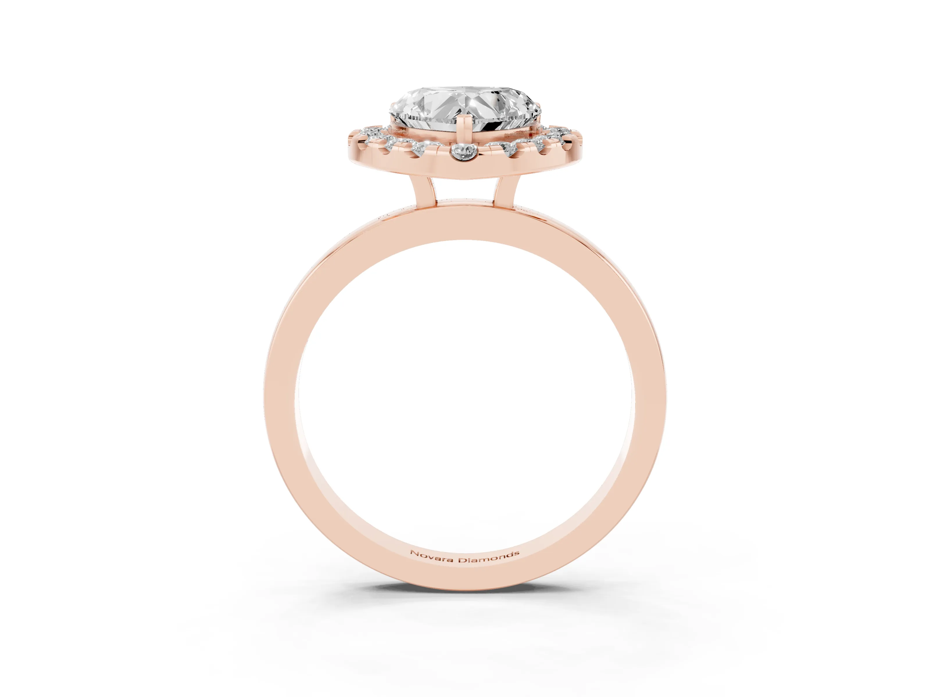 Heart Cut Diamond Halo Solitaire Ring Set in Rose gold with Pavé Band and Prong Setting
