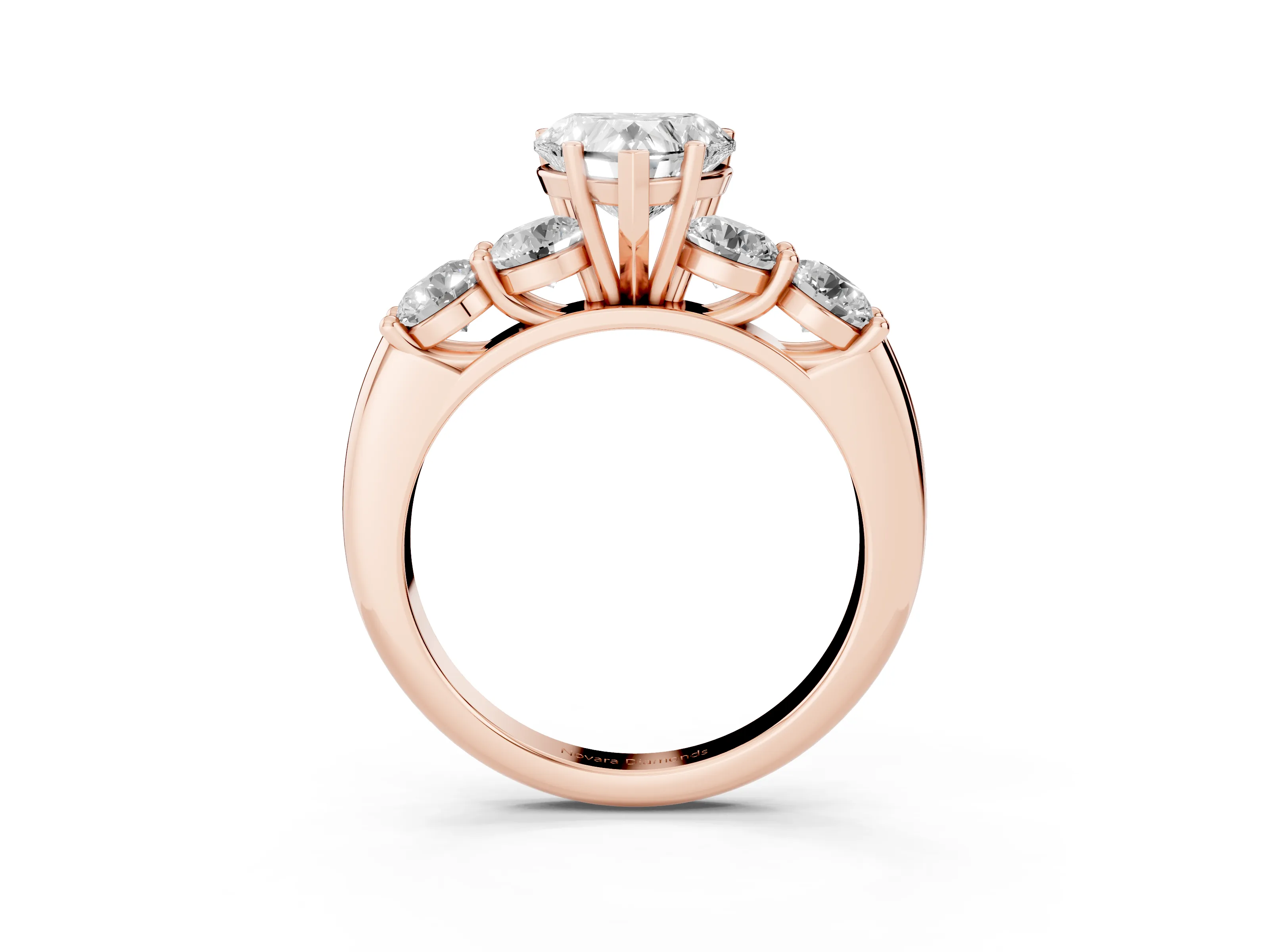 Heart Cut Diamond Five-Stone Prong Set Ring Set in Rose gold with Classic Band