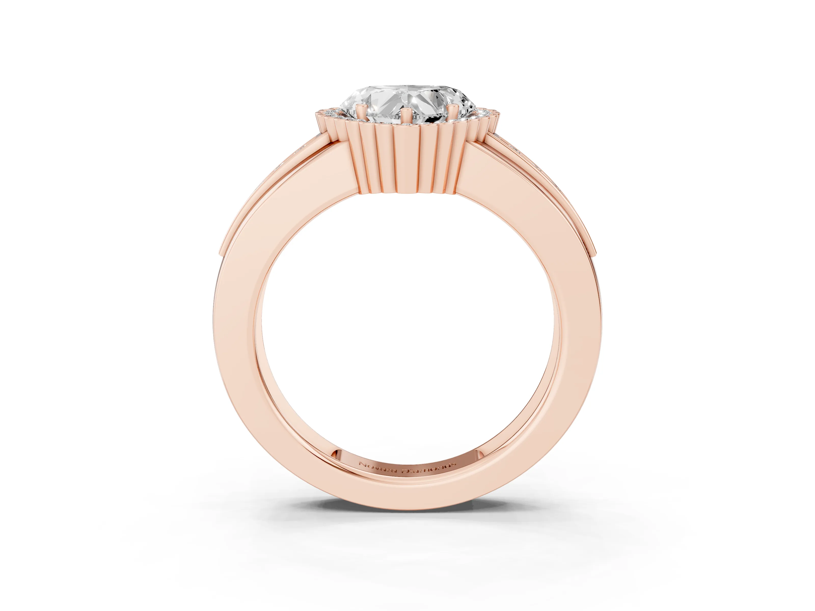Heart Cut Diamond Halo Prong Ring Set in Rose gold with Pavé Band