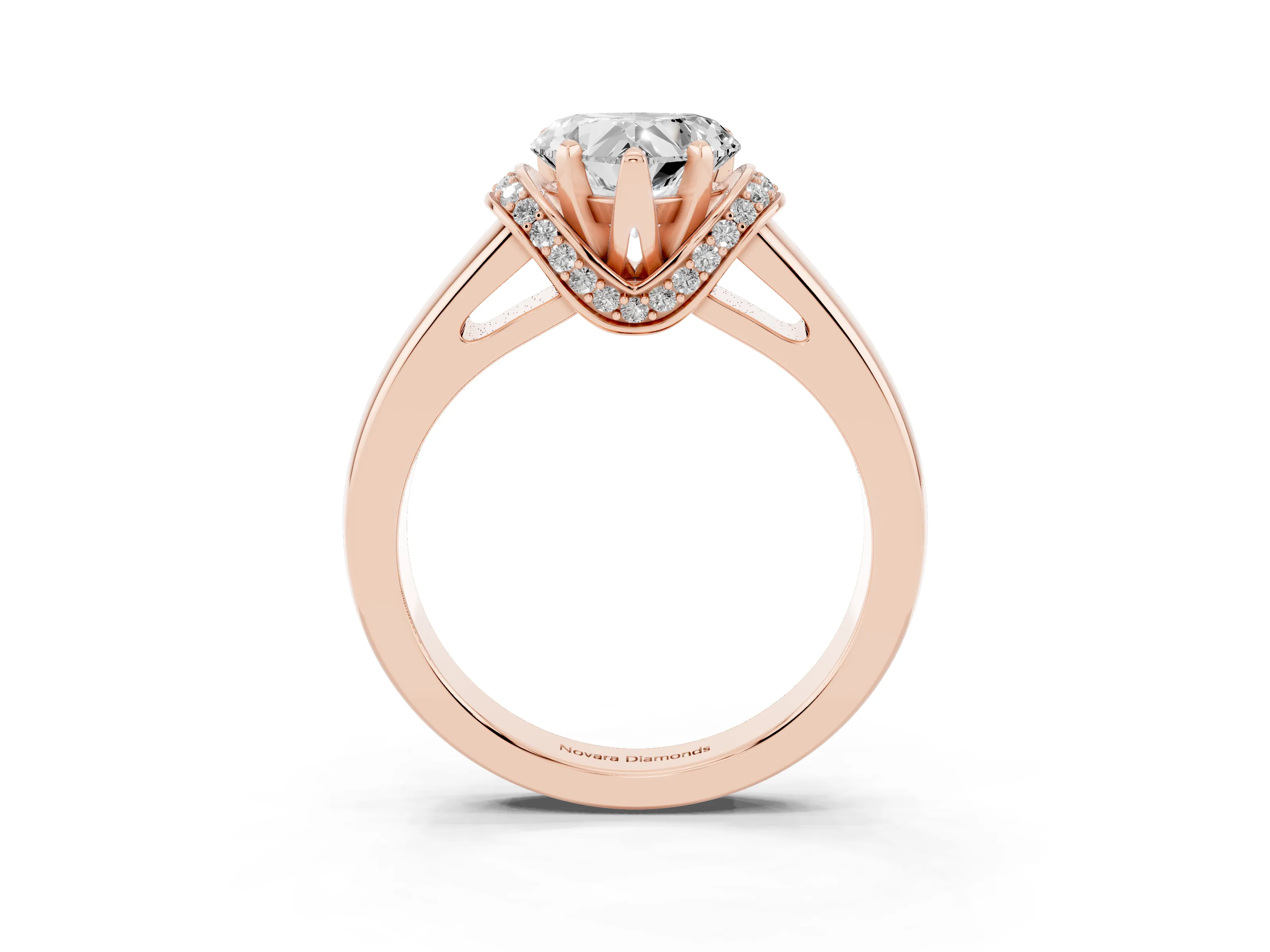 Heart Cut Diamond Pavé Band Solitaire Ring Set in Rose gold with Prong Setting
