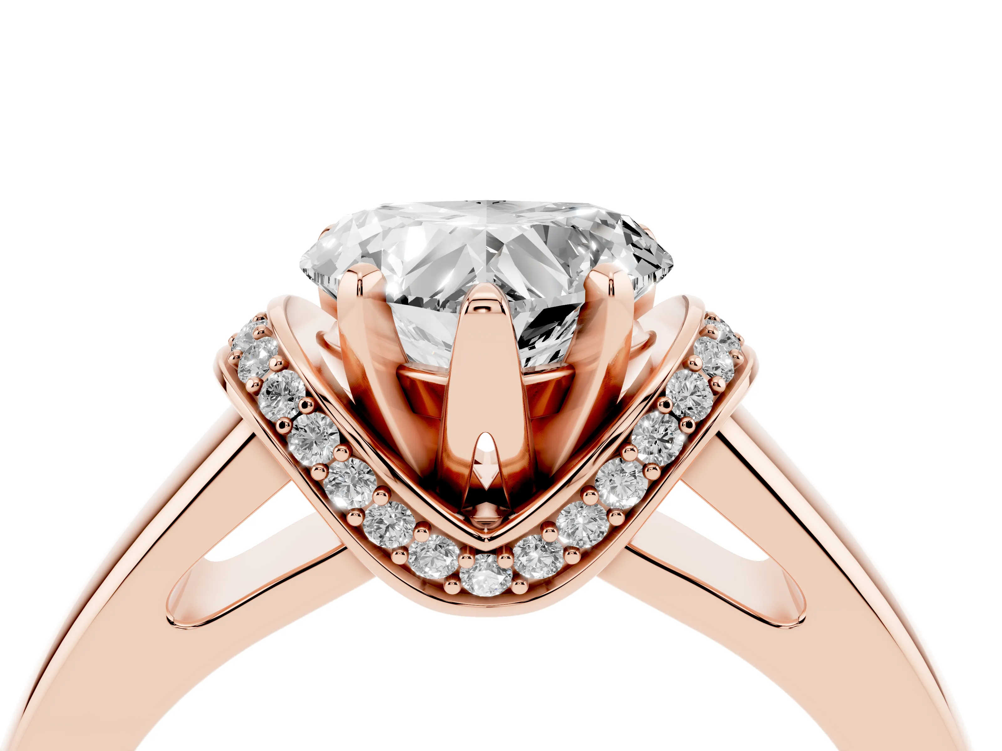 Heart Cut Diamond Pavé Band Solitaire Ring Set in Rose gold with Prong Setting