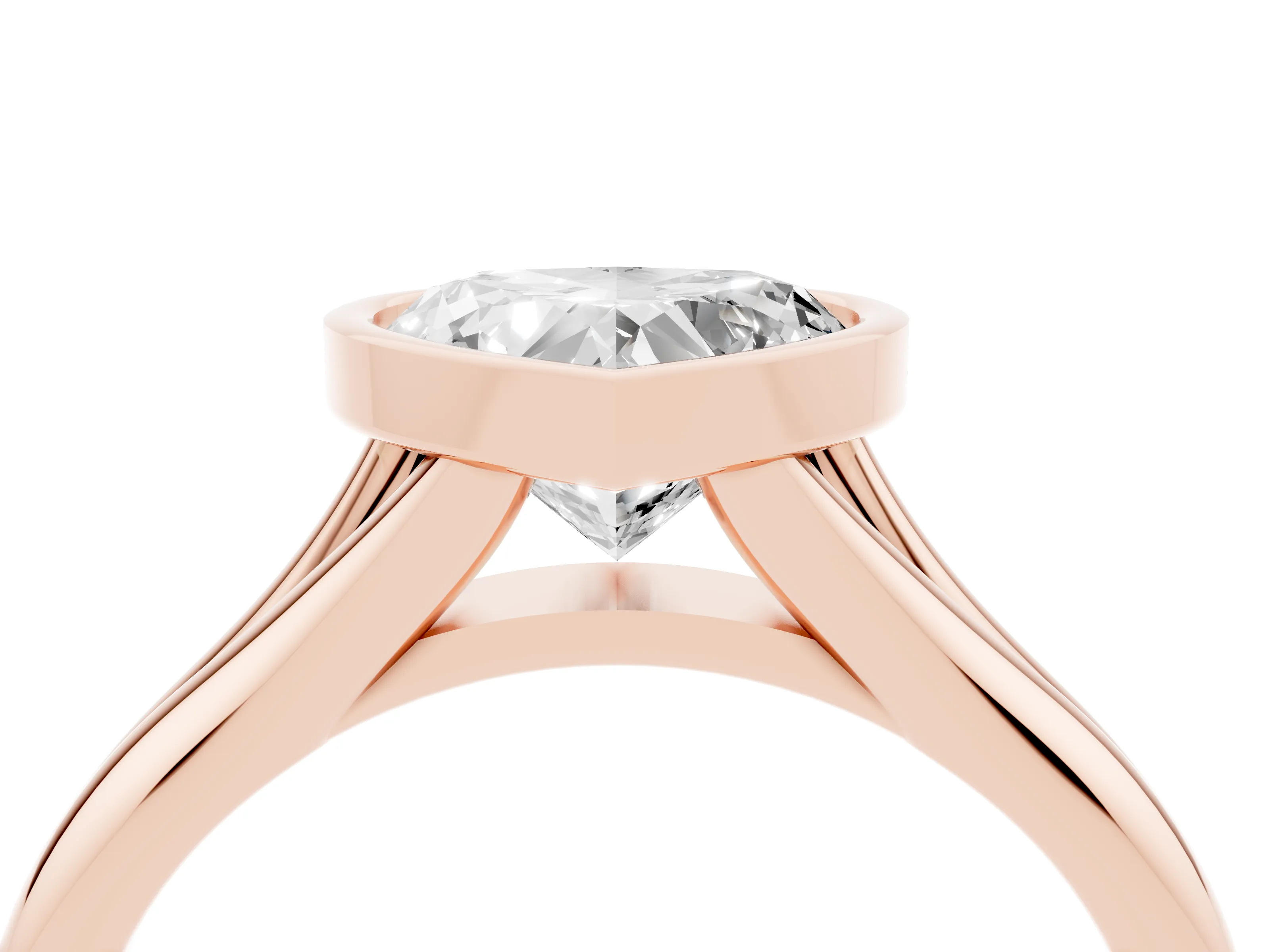 Bezel Set Heart Cut Diamond Solitaire Ring Set in Rose gold with Smooth Band