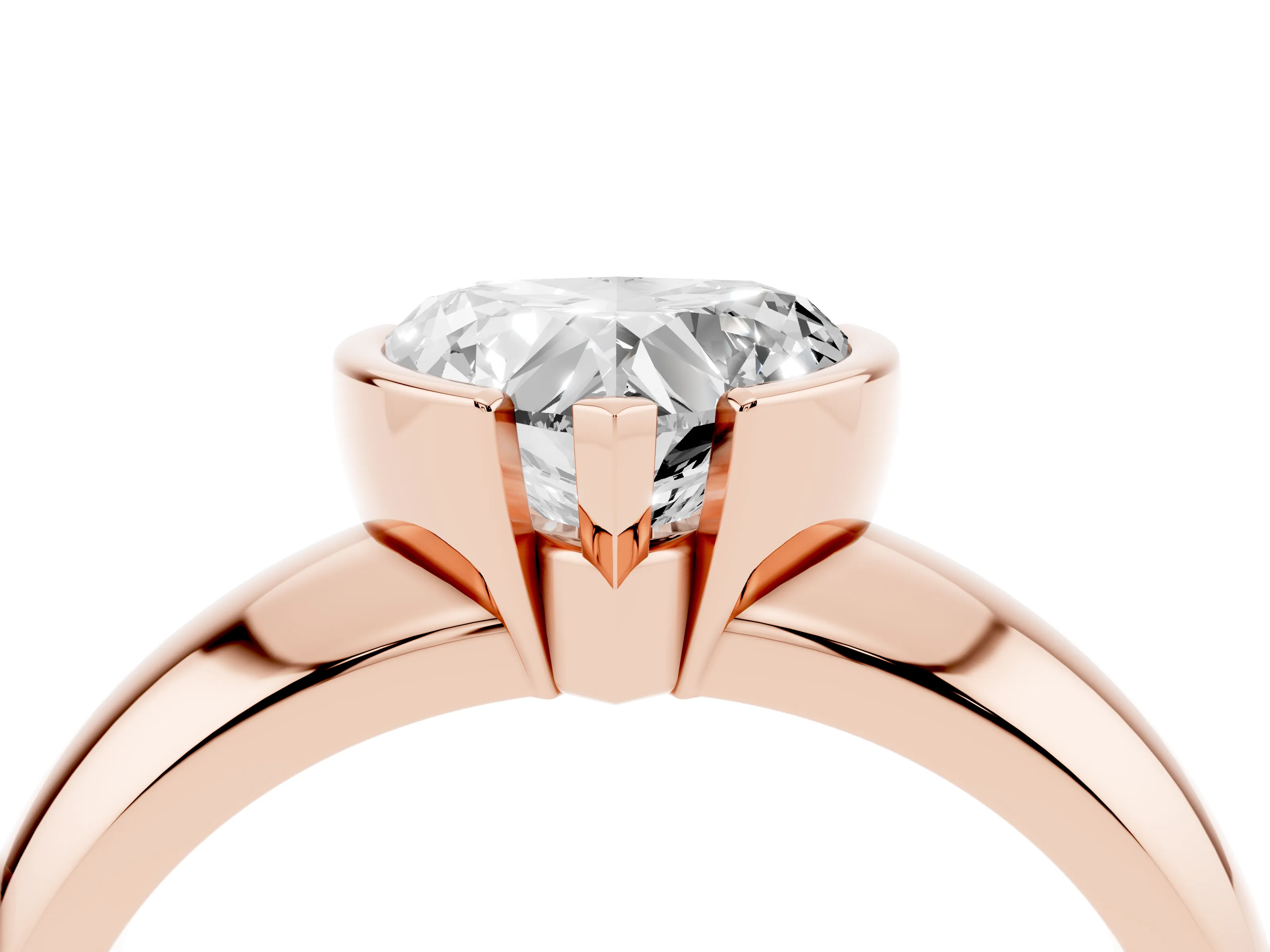 Heart Cut Diamond Solitaire Tension Set Ring Set in Rose gold with Wide Band