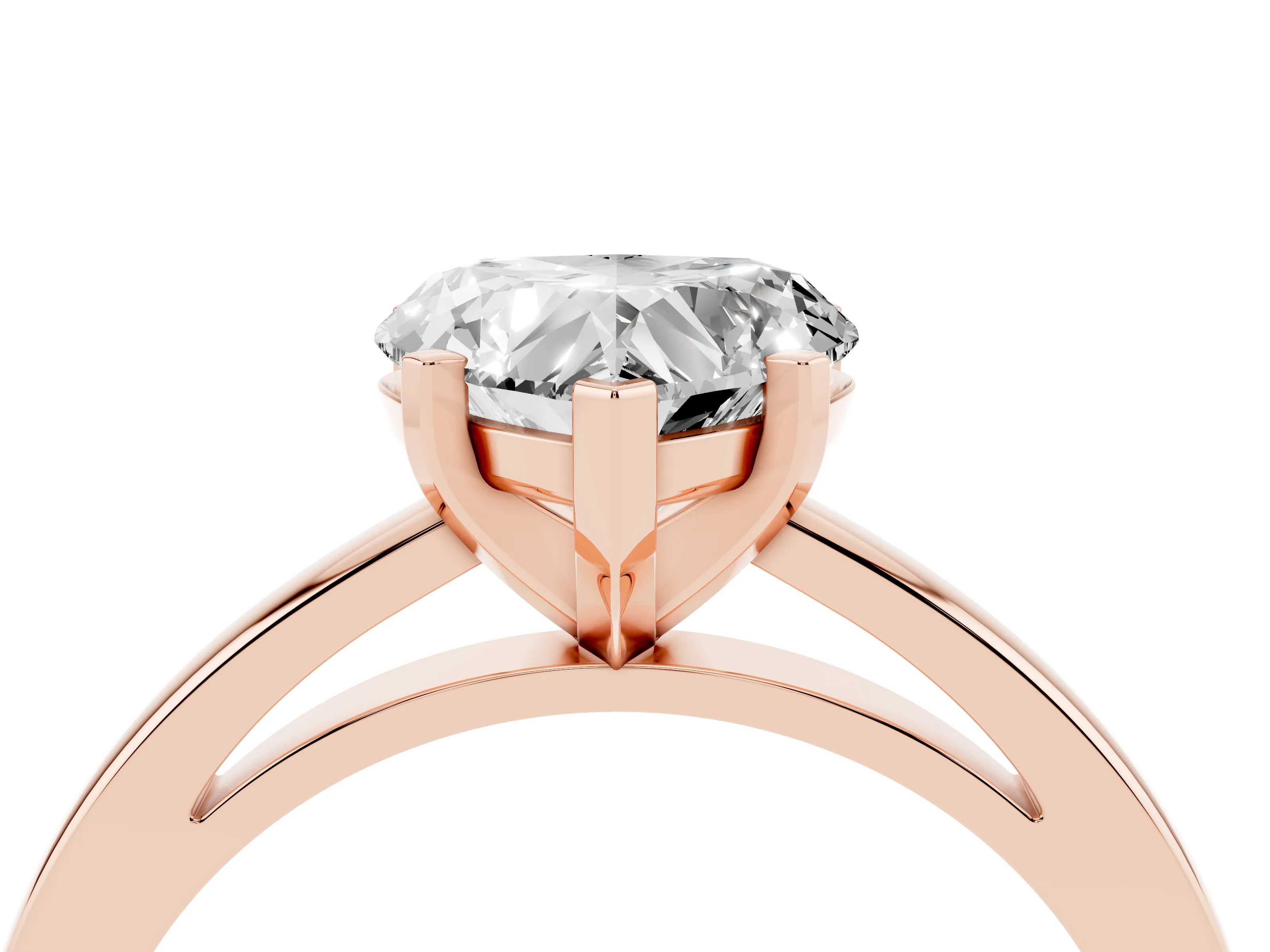 Heart Cut Diamond Solitaire Engagement Ring Set in Rose gold with Prong Setting on a Classic Band