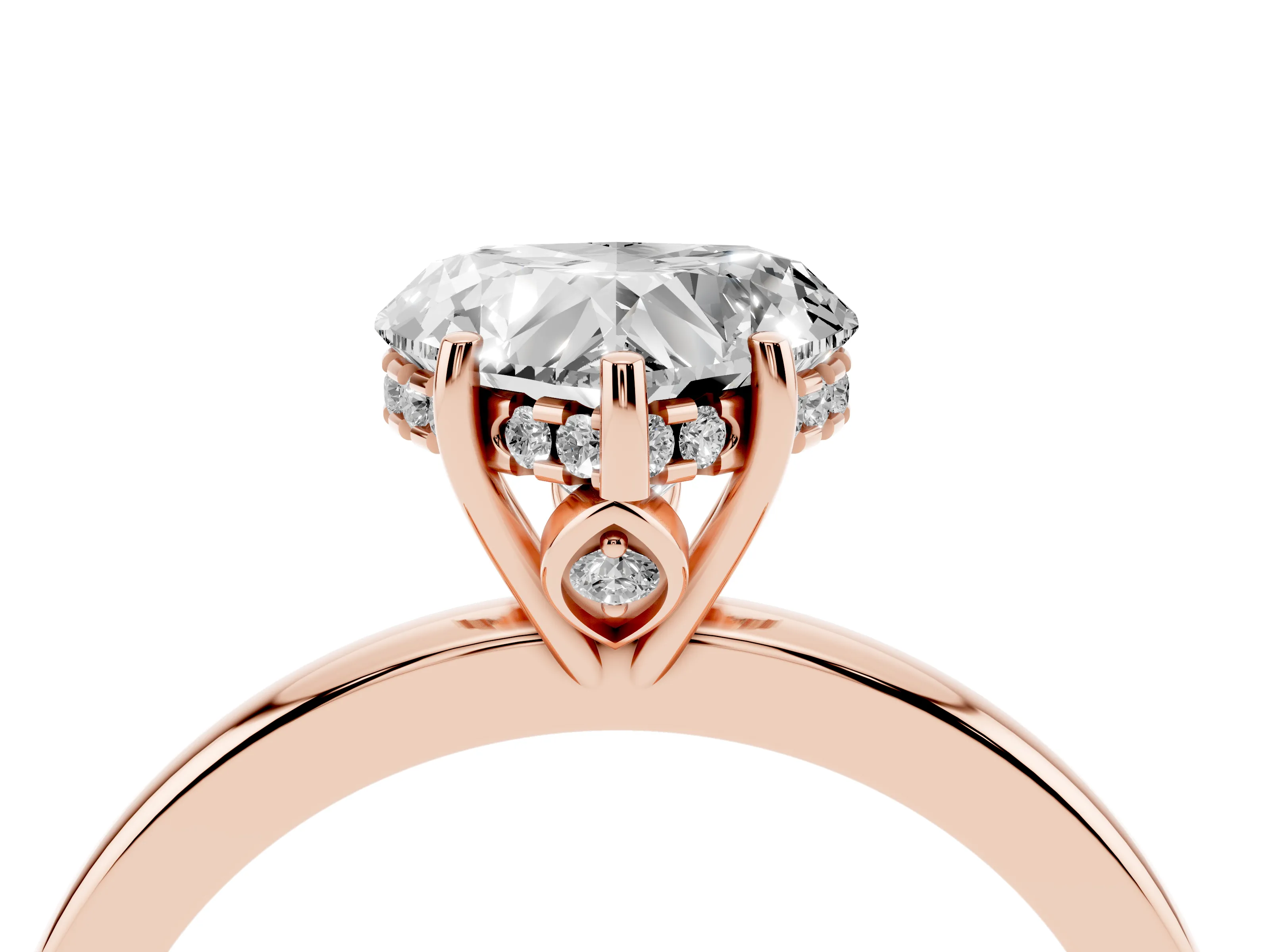 Heart Cut Diamond Solitaire Ring Set in Rose gold with Plain Band and Prong Setting