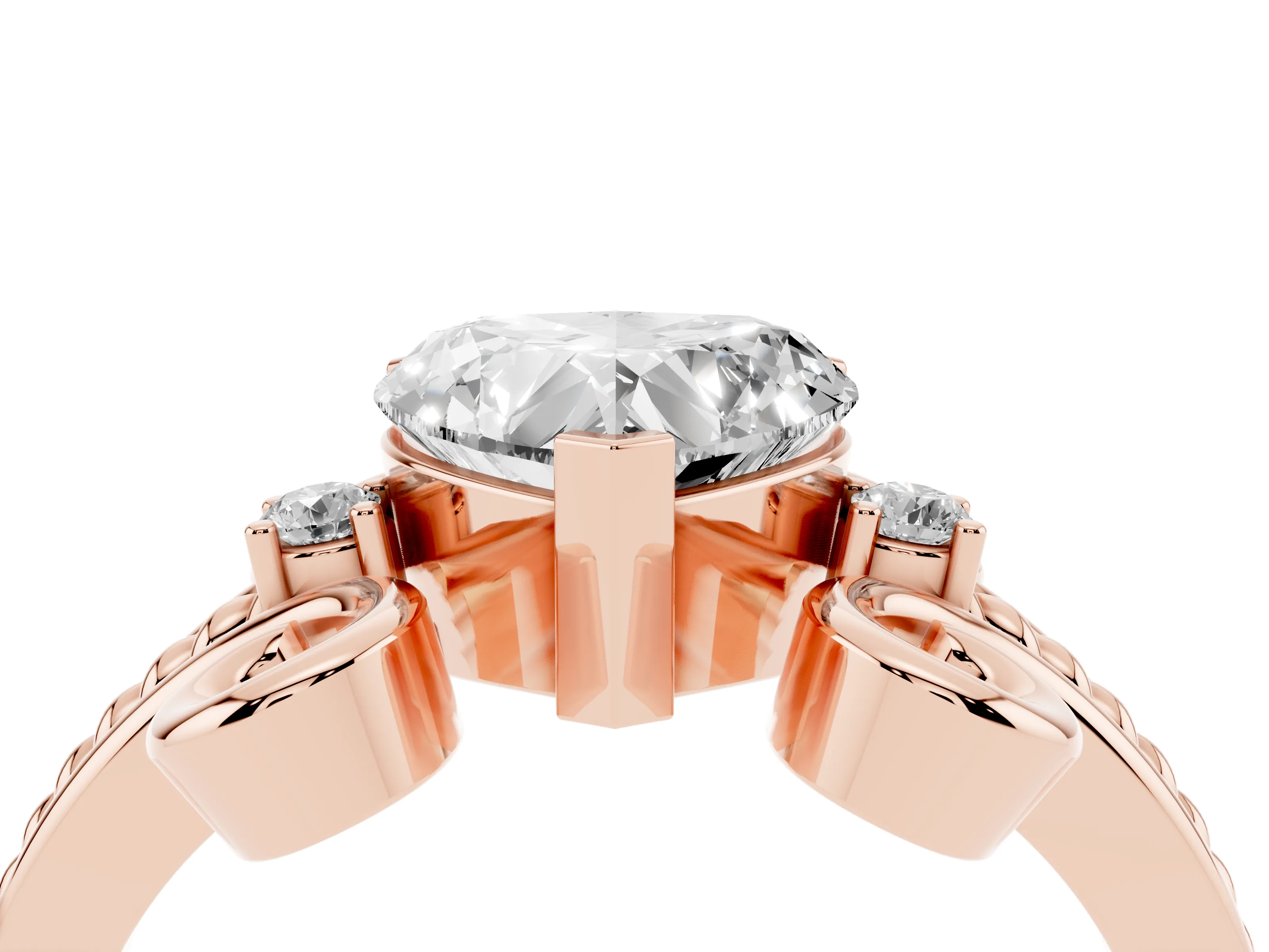 Heart Cut Diamond Twisted Band Solitaire Ring Set in Rose gold with Scroll Prongs