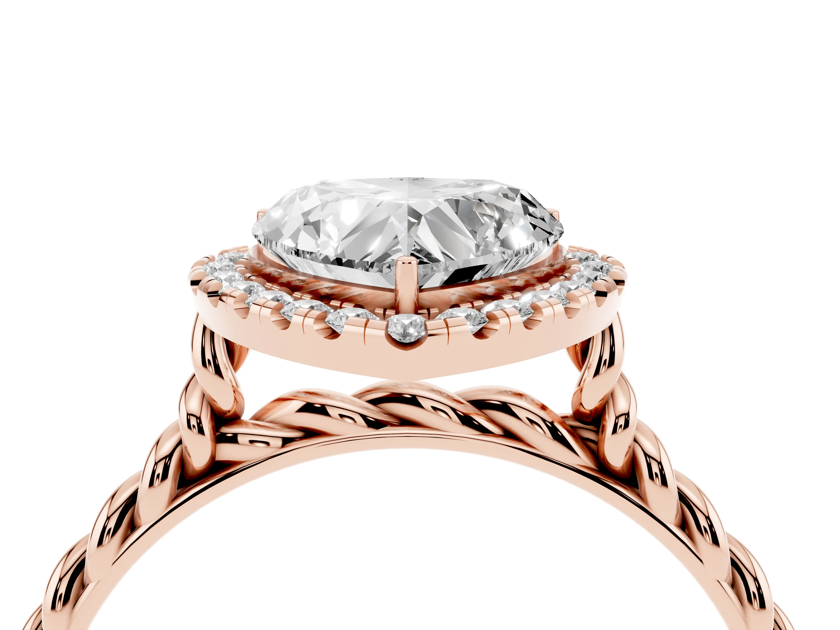 Heart Cut Diamond Halo Ring Set in Rose gold with Plain Twisted Band