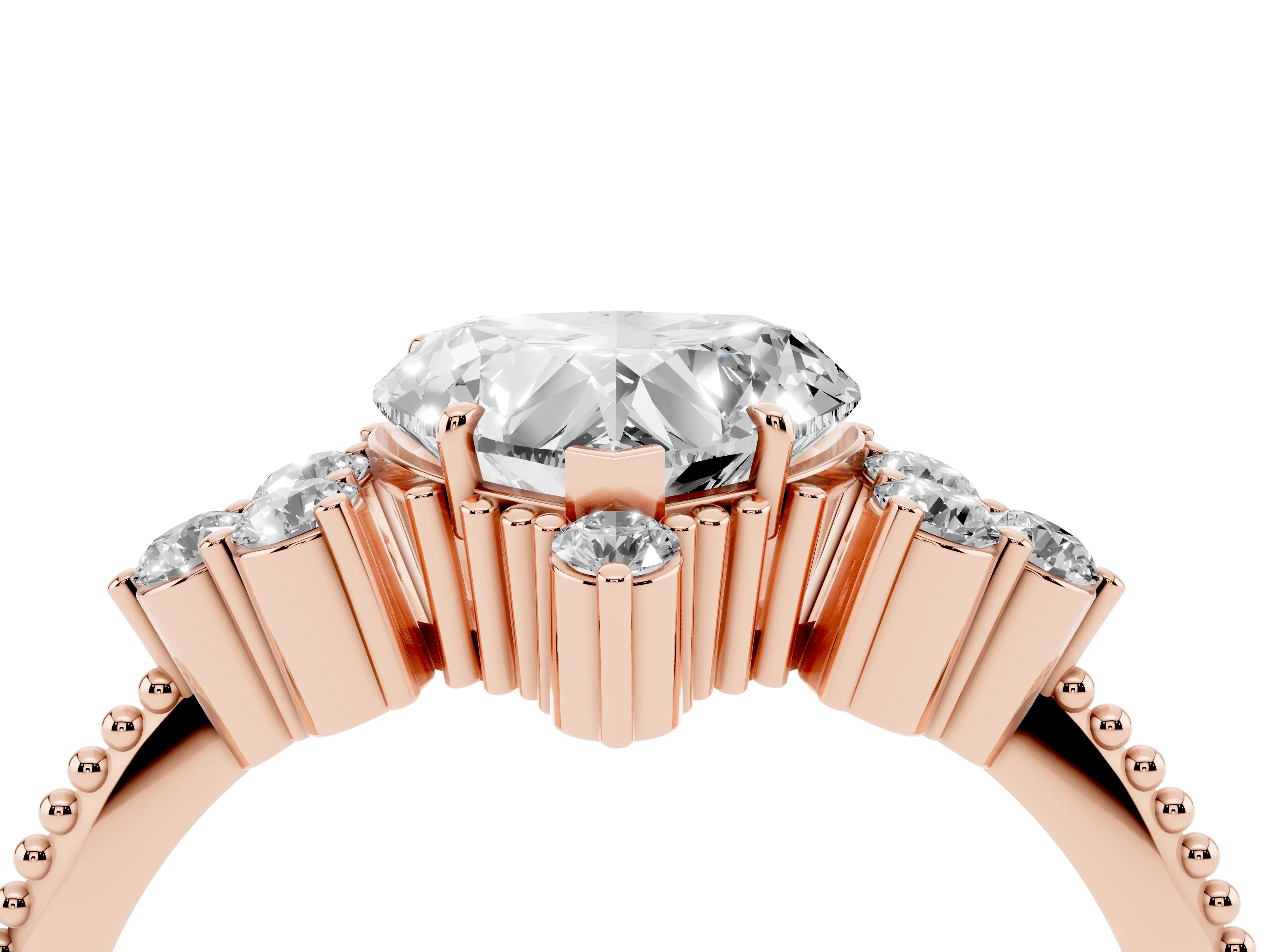 Heart Cut Diamond Cluster Ring Set in Rose gold with Beaded Band