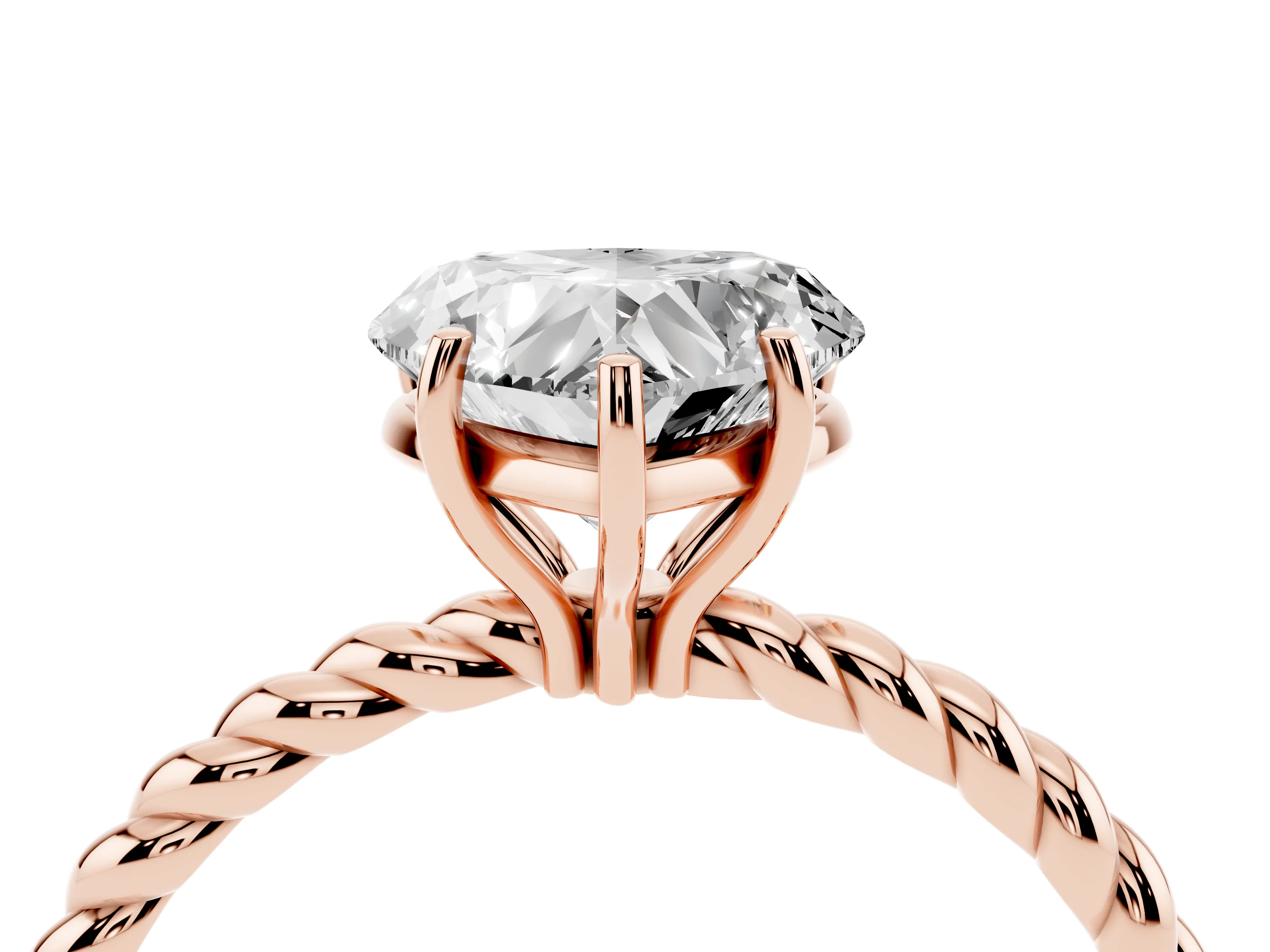 Heart Cut Diamond Solitaire Ring Set in Rose gold with Twist Band and Prong Setting