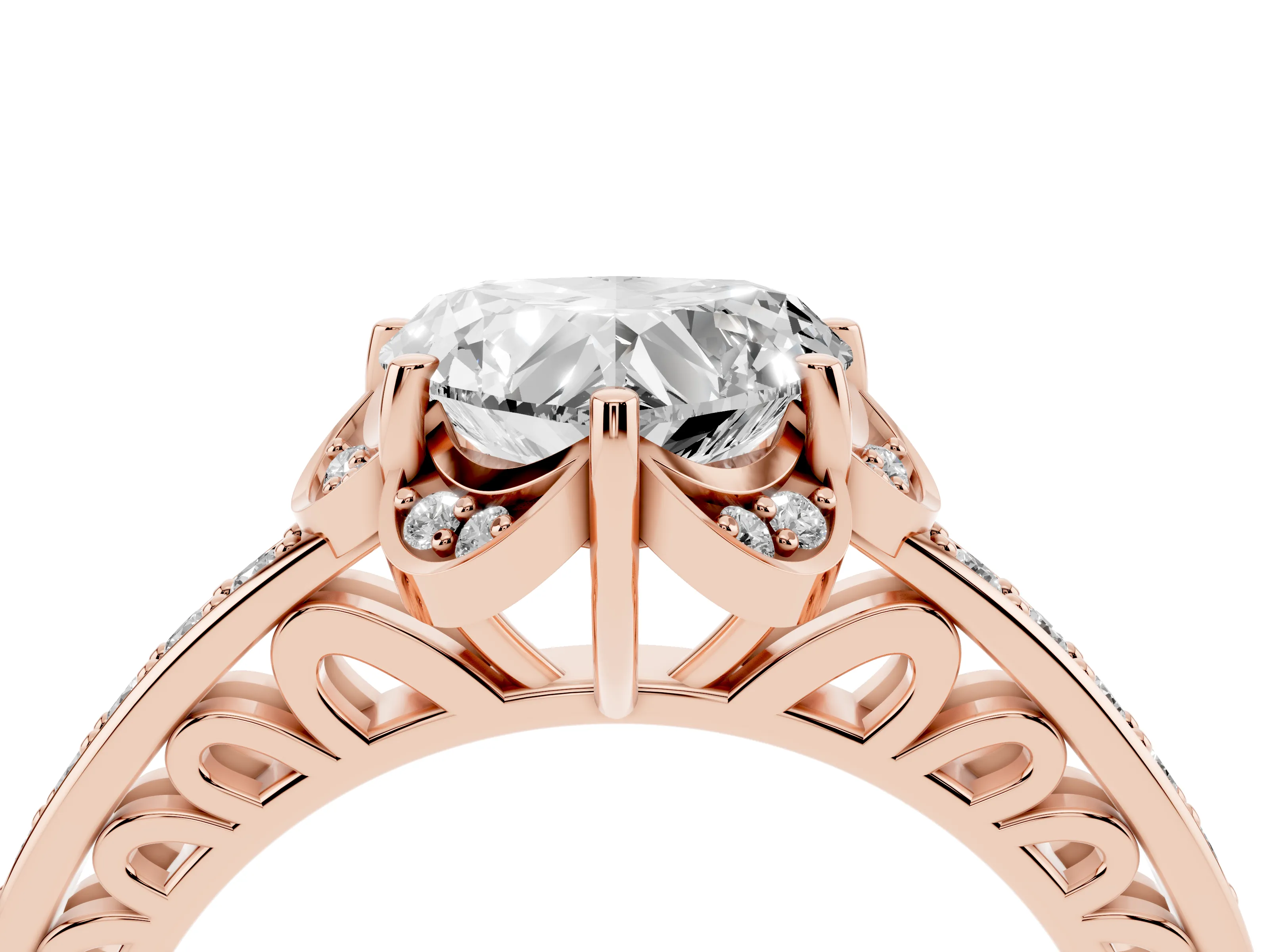 Heart Cut Diamond Halo Ring Set in Rose gold with Channel Set Band and Prong Setting