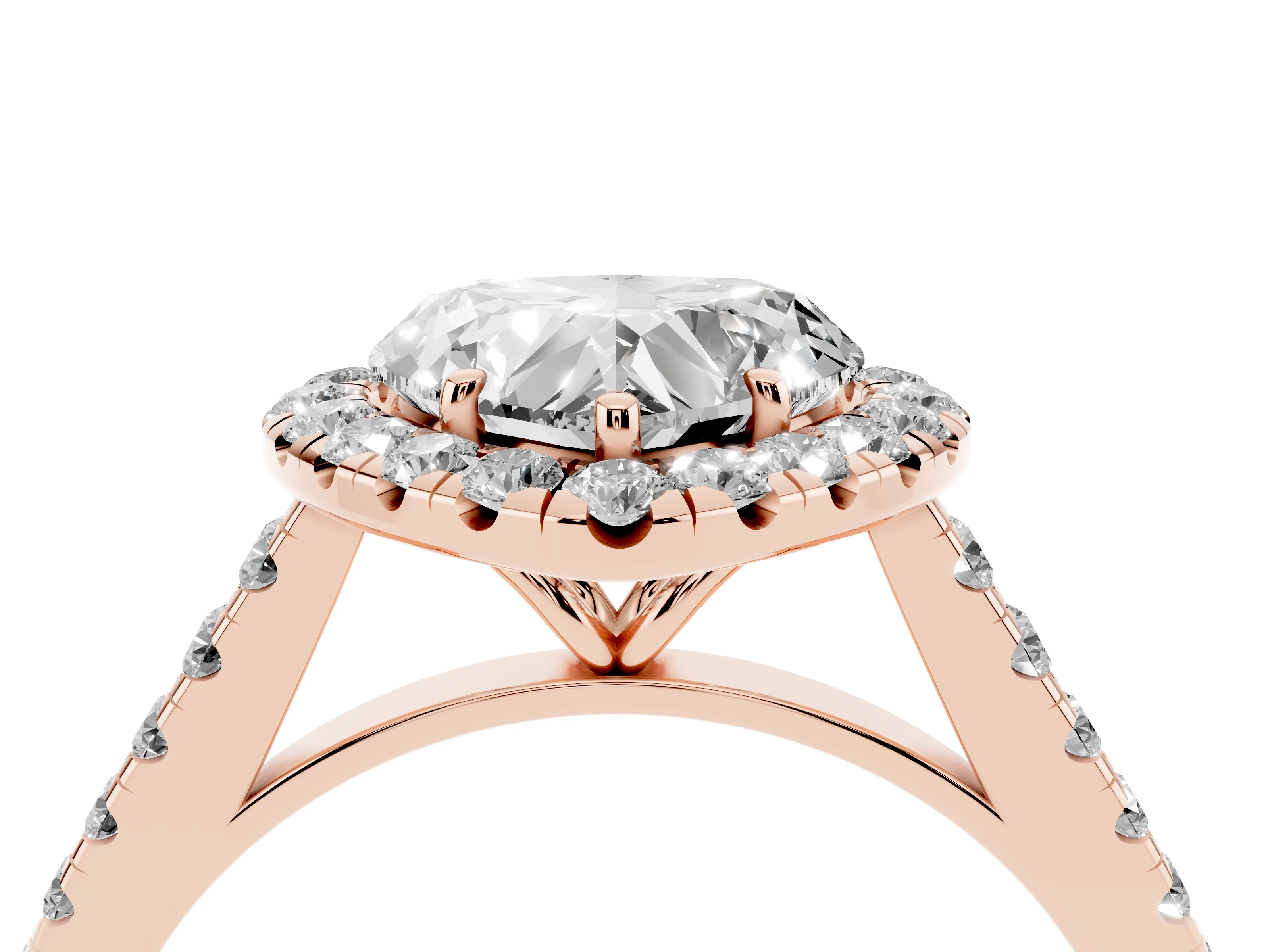 Heart Cut Diamond Halo Pavé Engagement Ring Set in Rose gold with Prong Setting