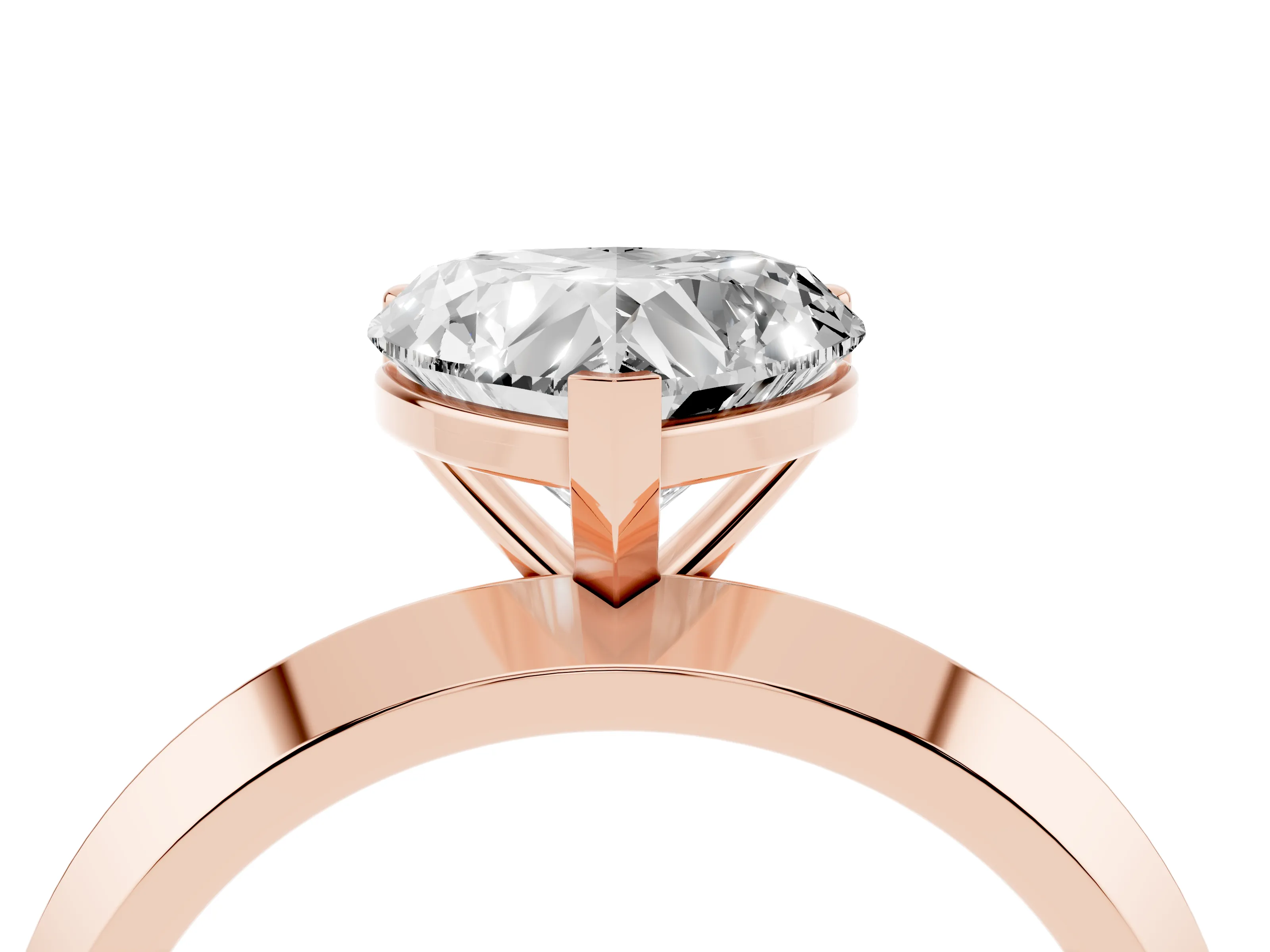Heart Cut Diamond Solitaire Engagement Ring Set in Rose gold with Flat Band and Prong Setting