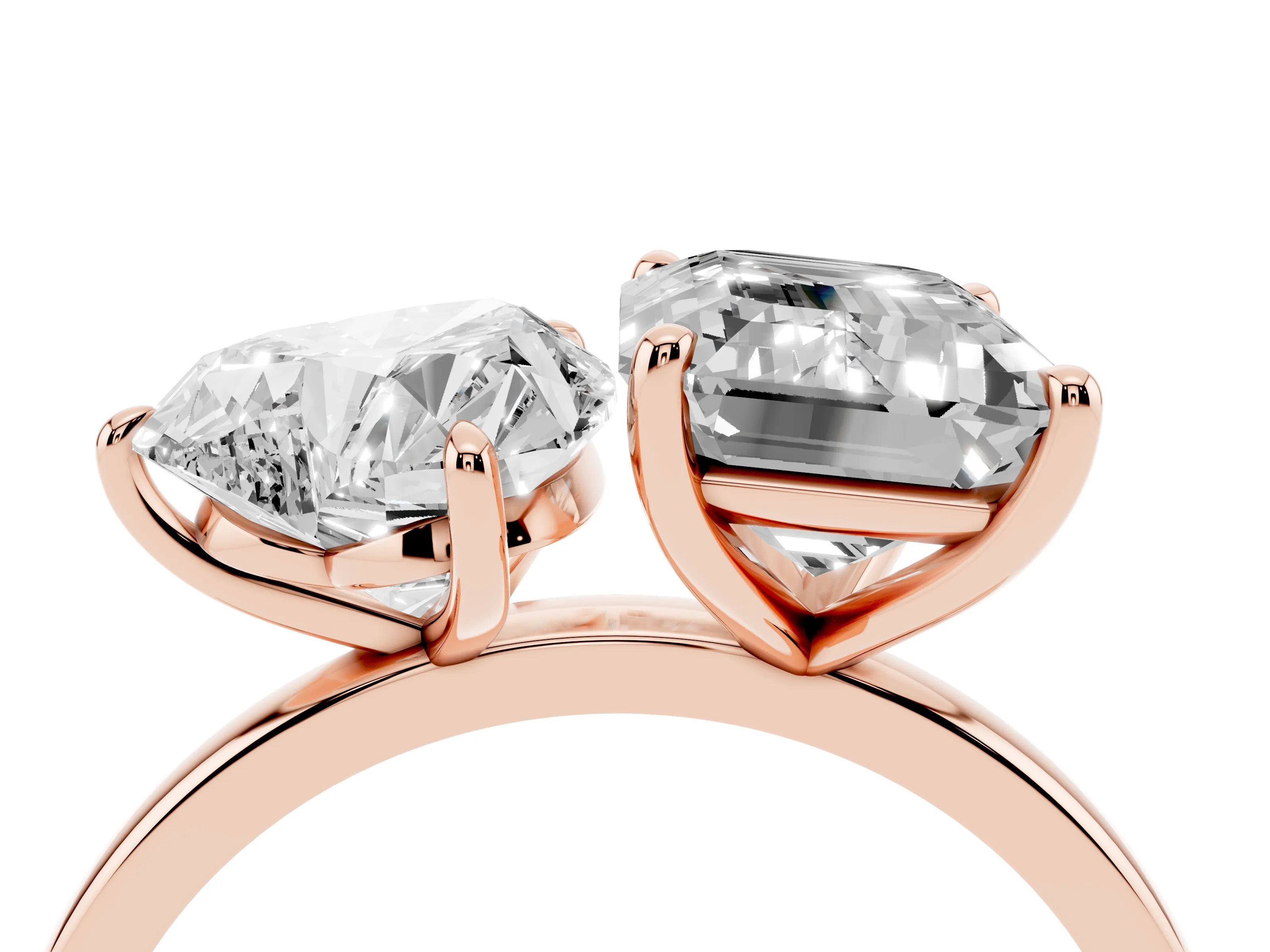 Heart Cut and Emerald Cut Toi Moi Ring Set in Rose gold with Prong Setting
