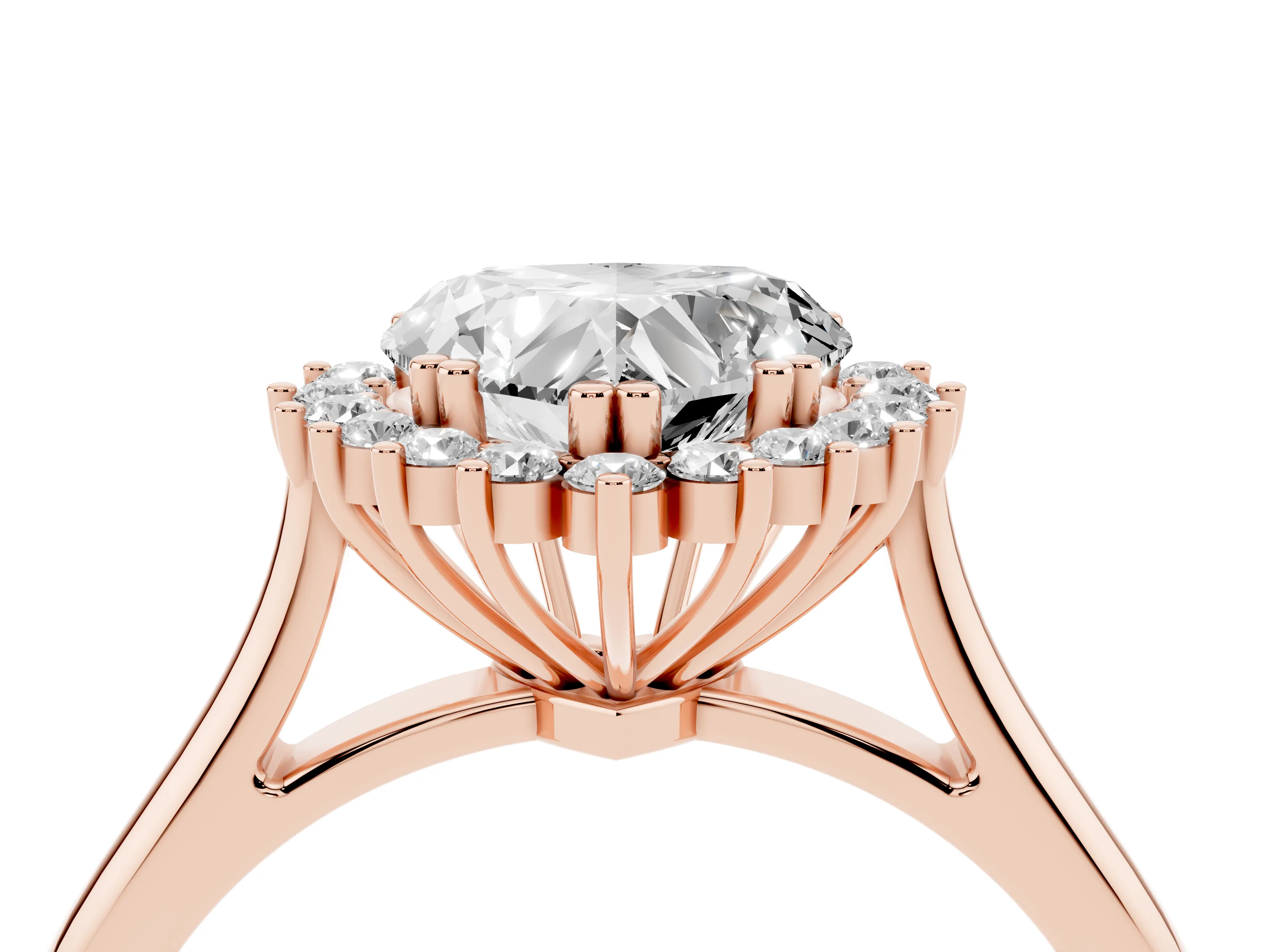Heart Cut Diamond Halo Ring Set in Rose gold with Plain Solitaire Band and Prong Setting