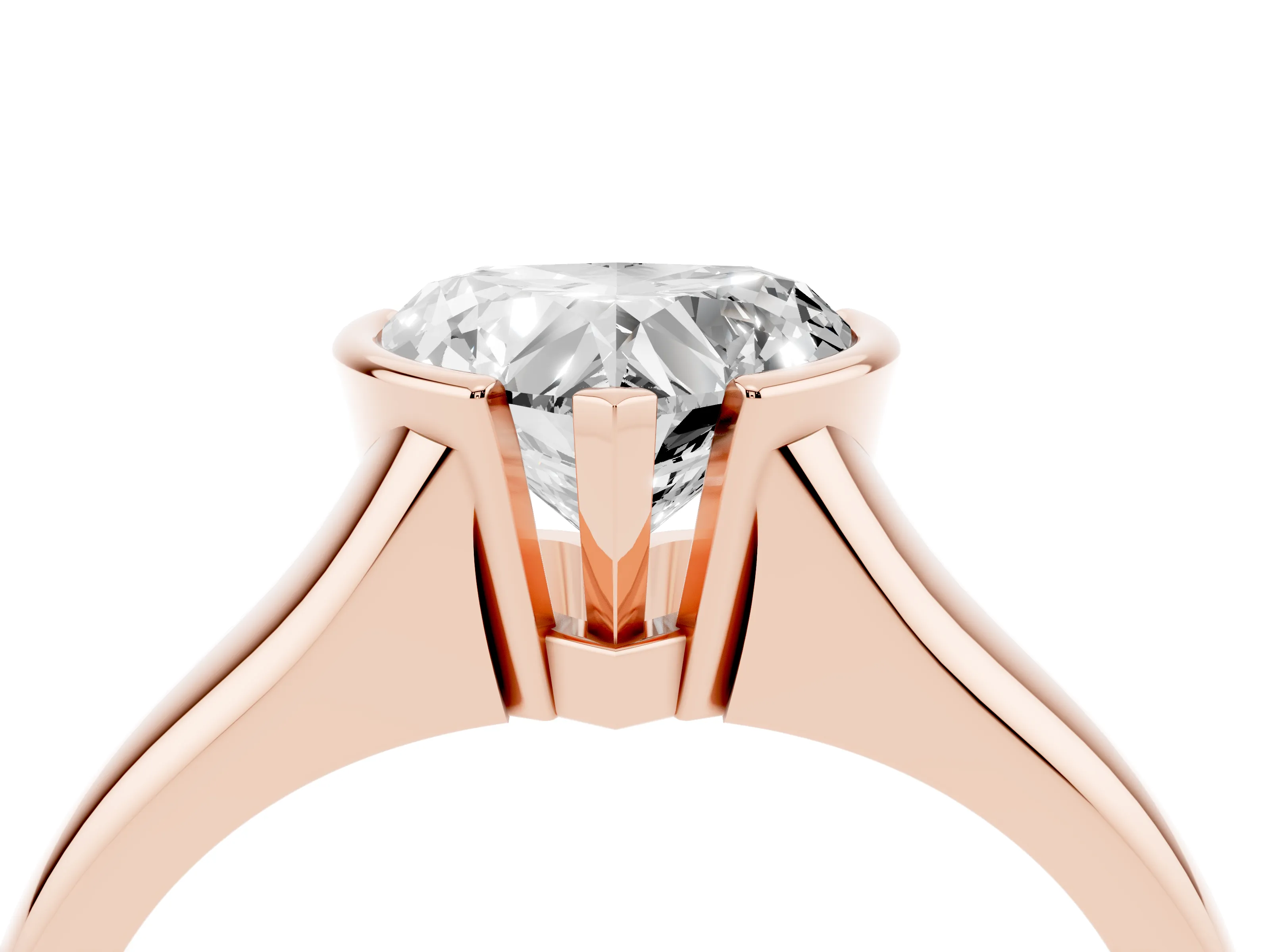 Heart Cut Diamond Solitaire Tension Set Ring Set in Rose gold with Split Shank Band