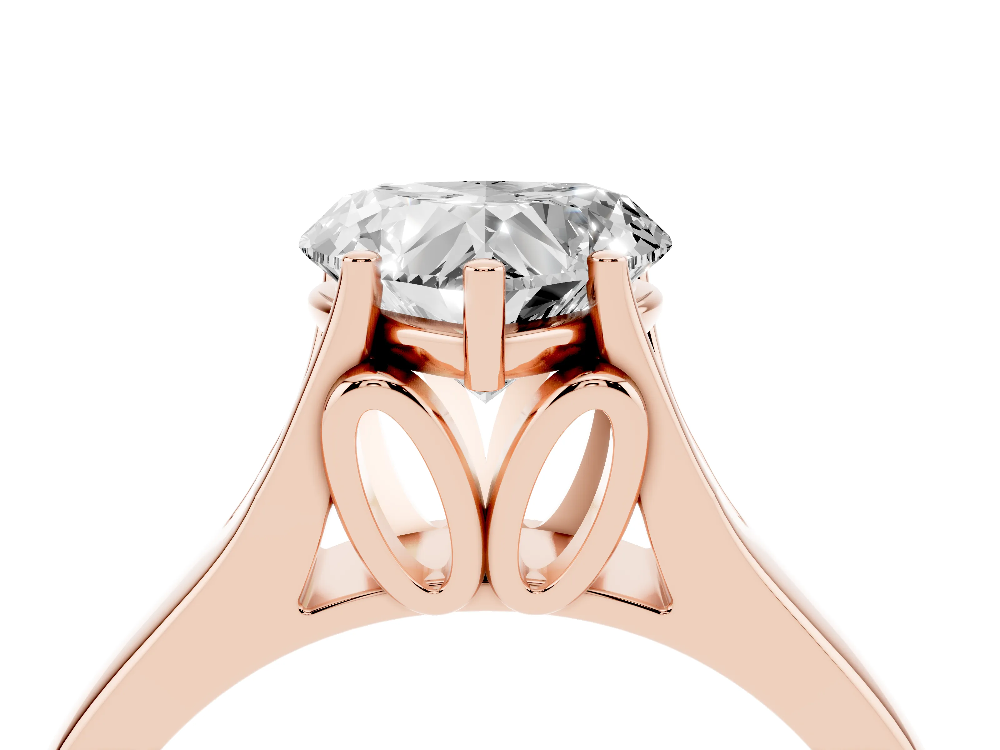 Heart Cut Diamond Solitaire Ring Set in Rose gold with Arched Cathedral Band and Prong Setting