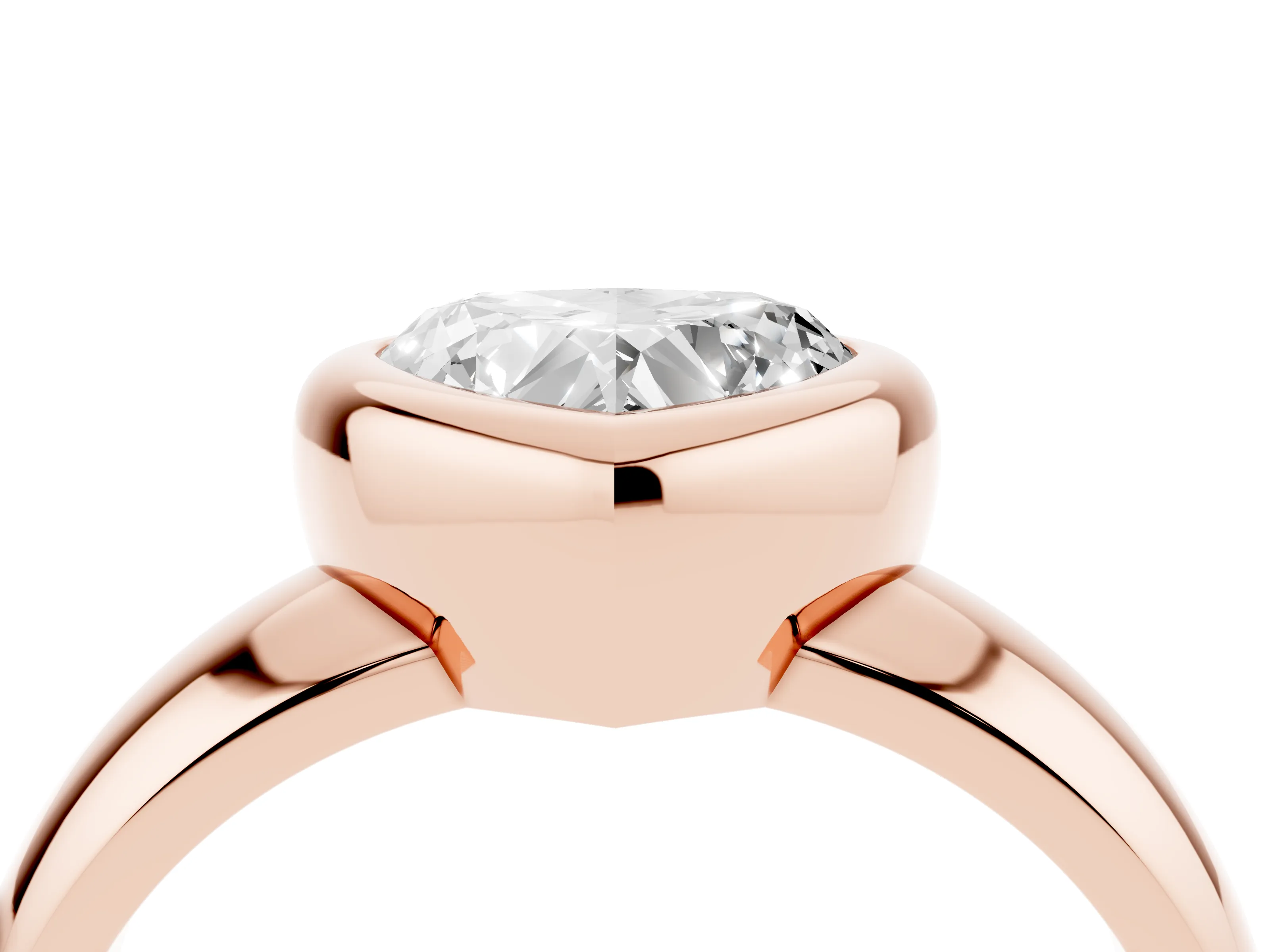 Bezel Set Heart Cut Diamond Solitaire Ring Set in Rose gold with Wide Band