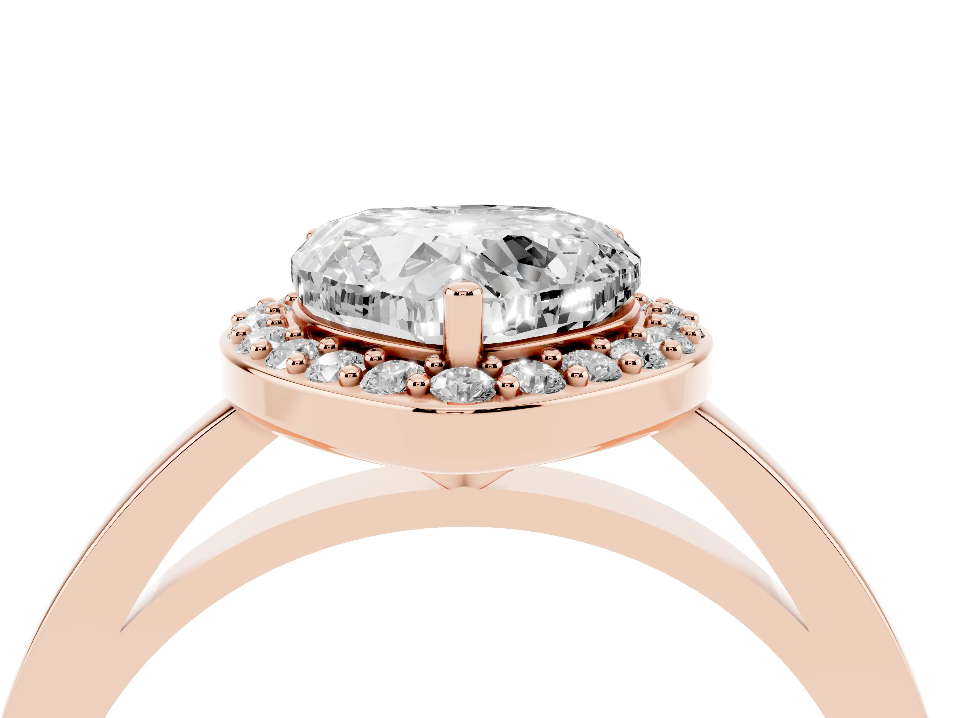 Heart Cut Diamond Halo Ring Set in Rose gold with Solitaire Band and Prong Setting