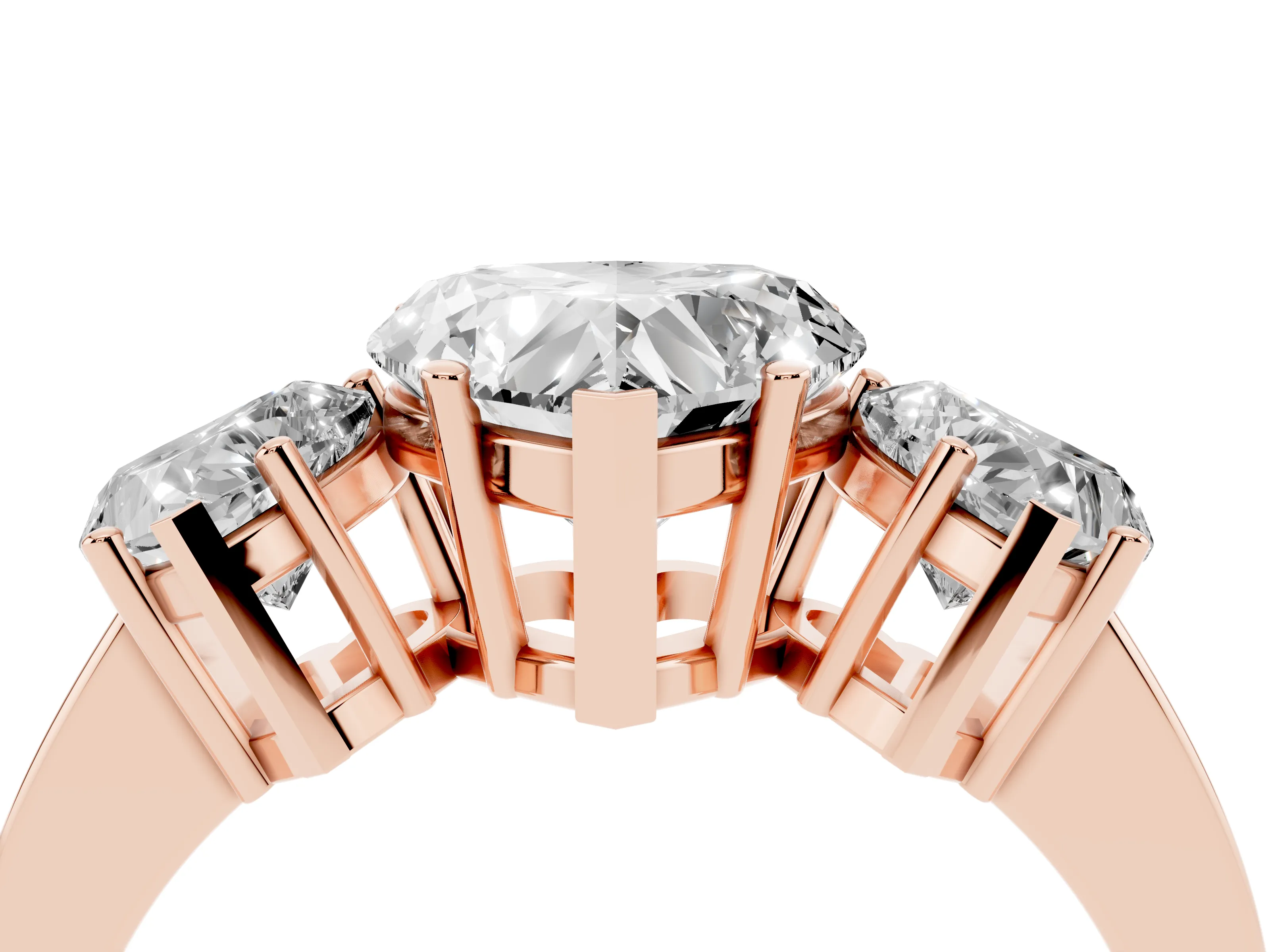 Heart Cut Diamond Three-Stone Engagement Ring Set in Rose gold with Flat Band