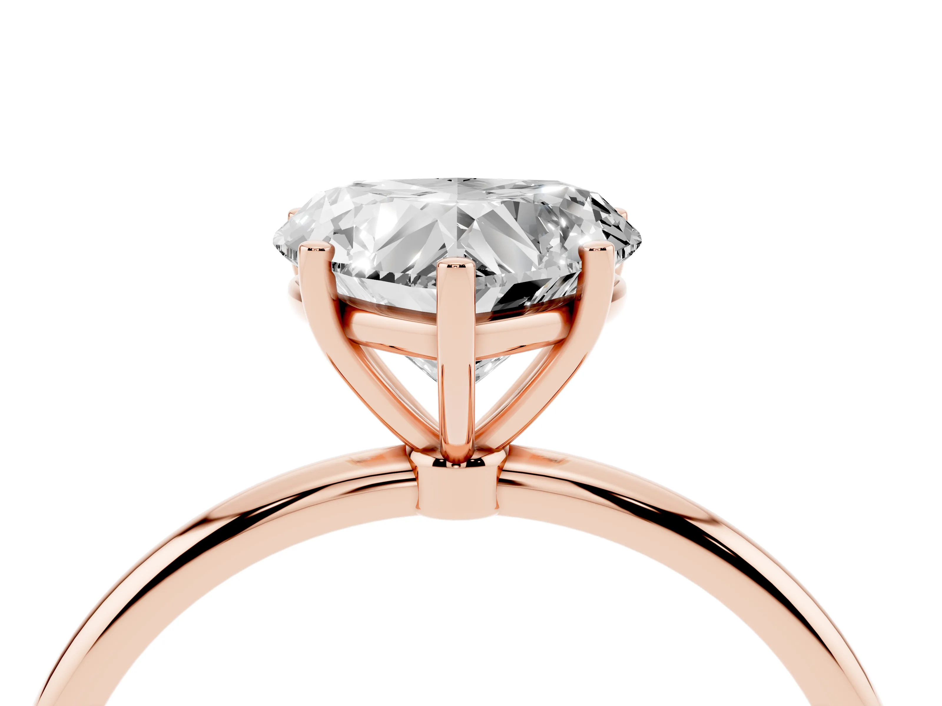 Heart Cut Diamond Solitaire Engagement Ring Set in Rose gold with Thin Band and Prong Setting