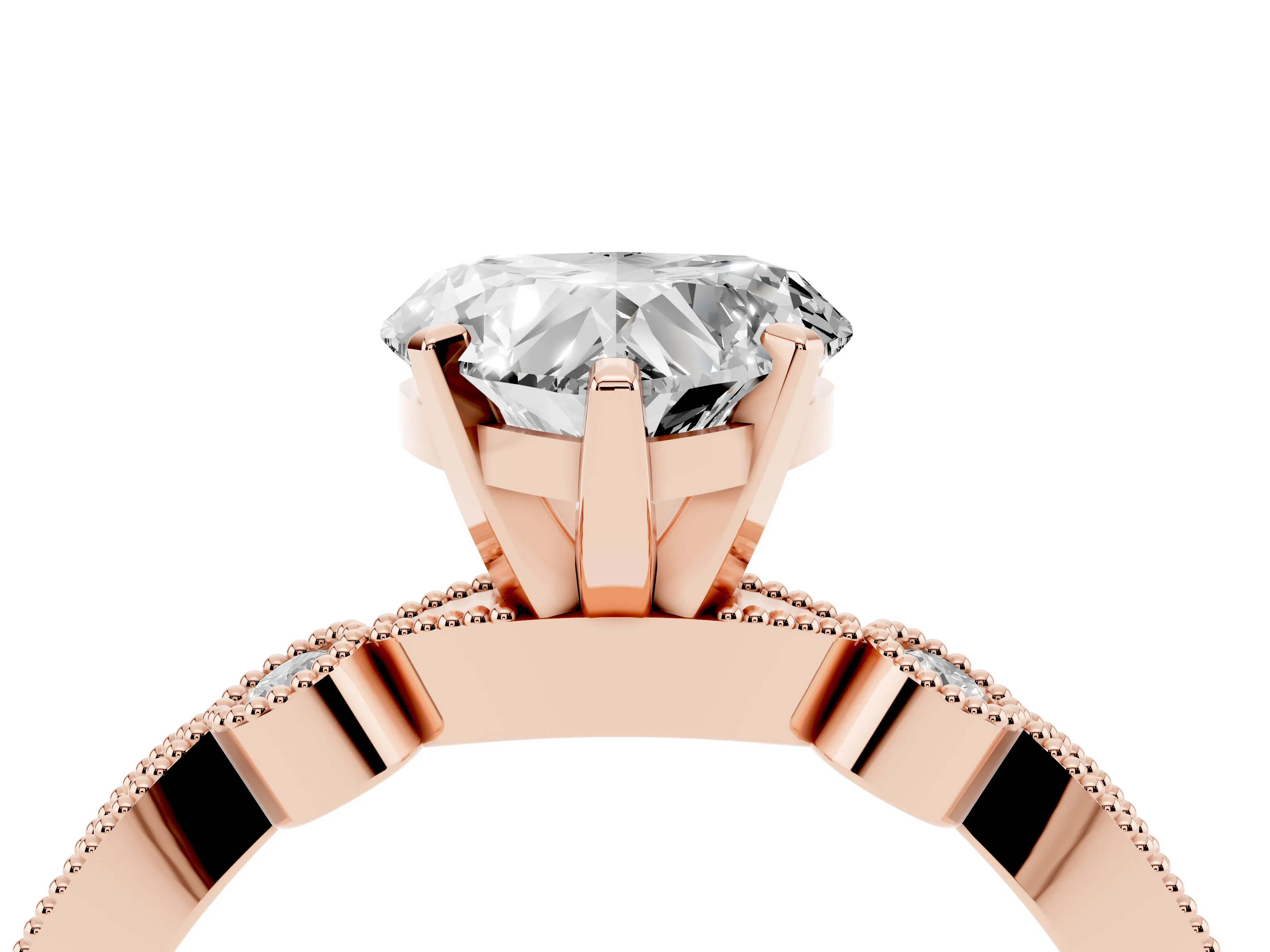 Heart Cut Diamond Solitaire Engagement Ring Set in Rose gold with Milgrain Bezel Accent Band