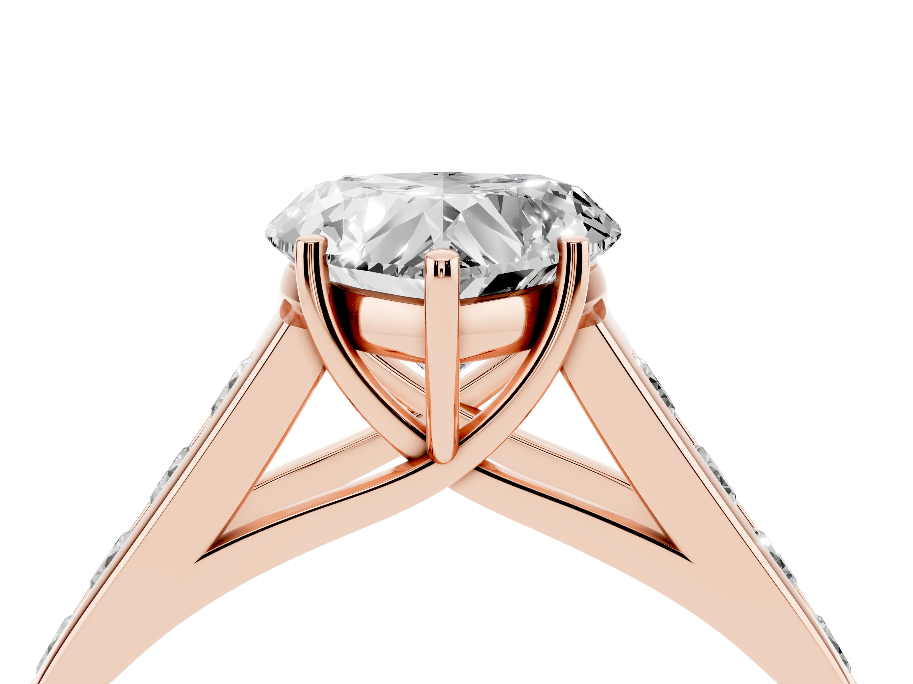 Heart Cut Diamond Solitaire Channel-Set Engagement Ring Set in Rose gold with Prong Setting