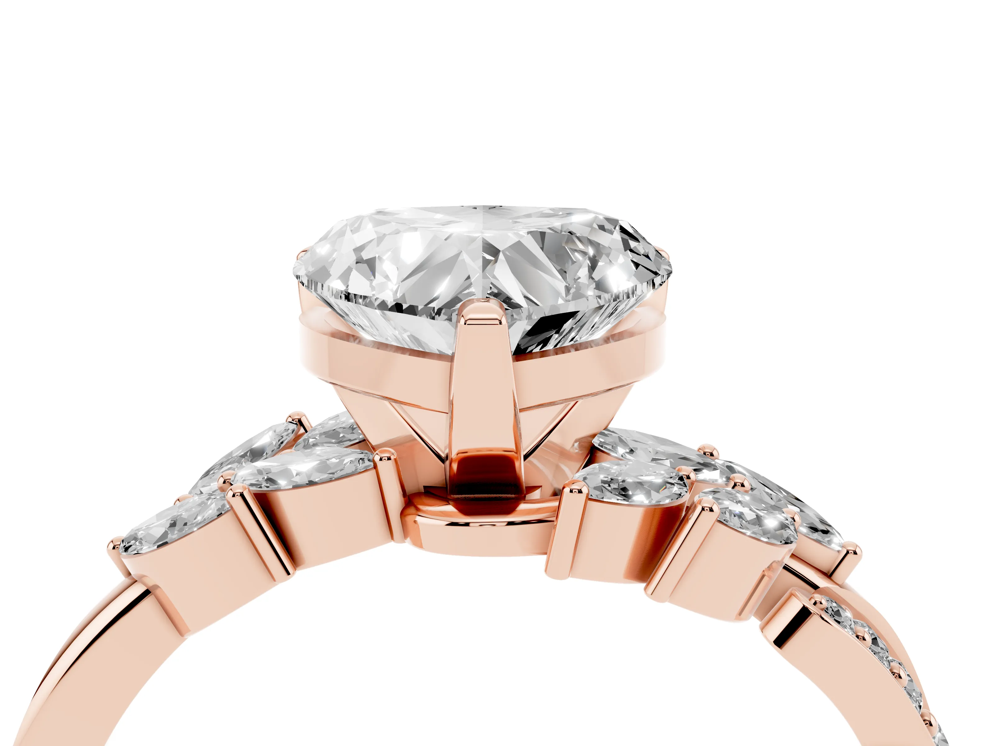 Heart Cut Diamond Solitaire Ring Set in Rose gold with Marquise Twist Band and Prong Setting