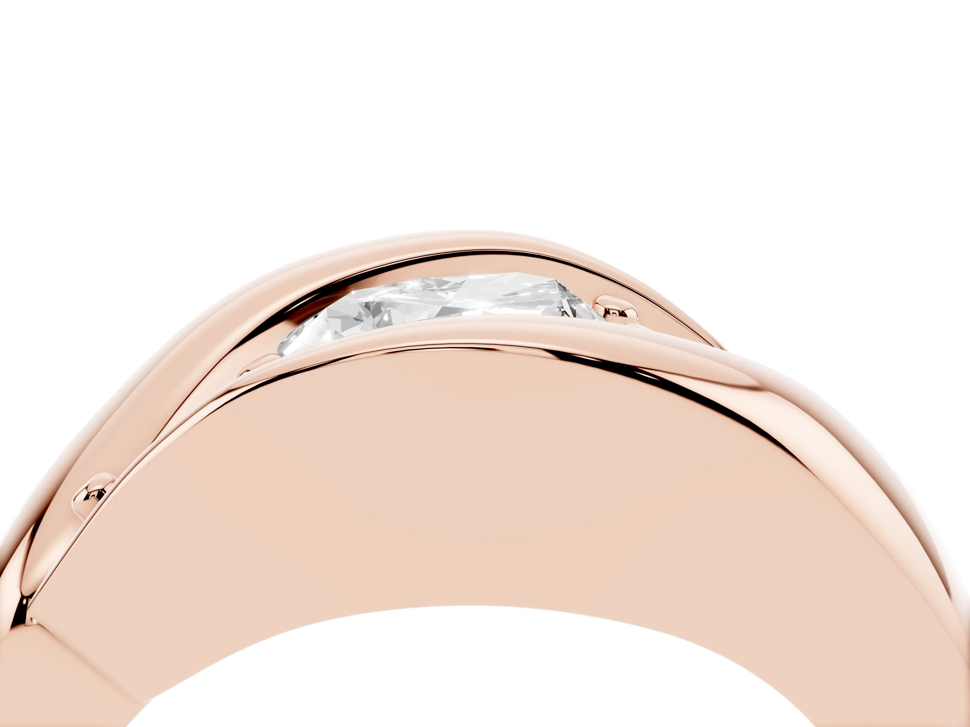 Heart Cut Diamond Channel-Set Crossover Ring Set in Rose gold