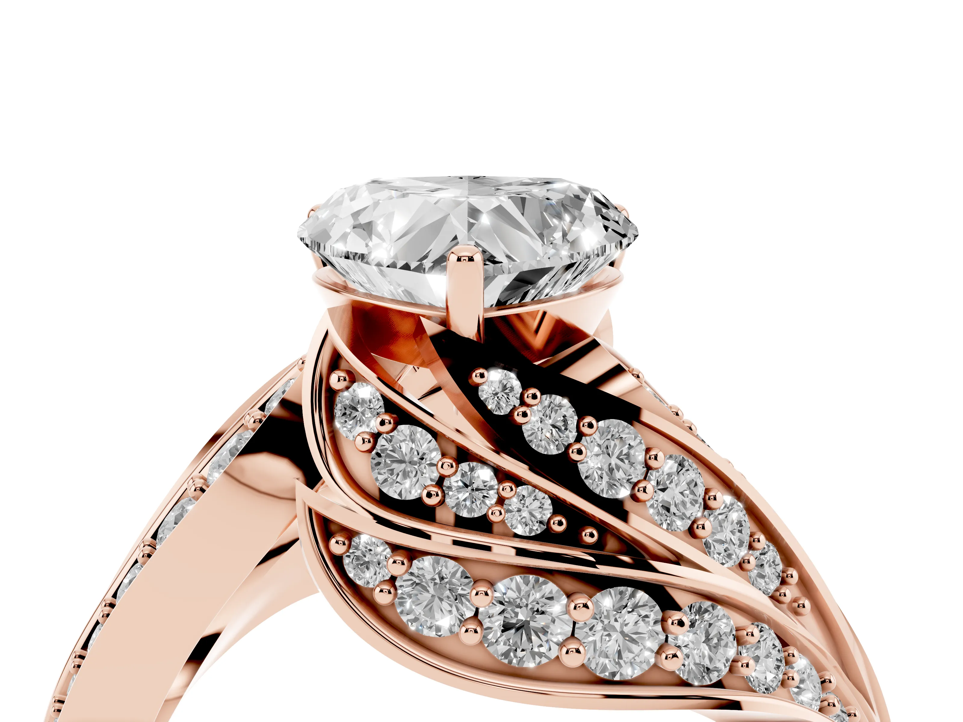 Heart Cut Diamond Solitaire Ring Set in Rose gold with Layered Twist Pavé Band