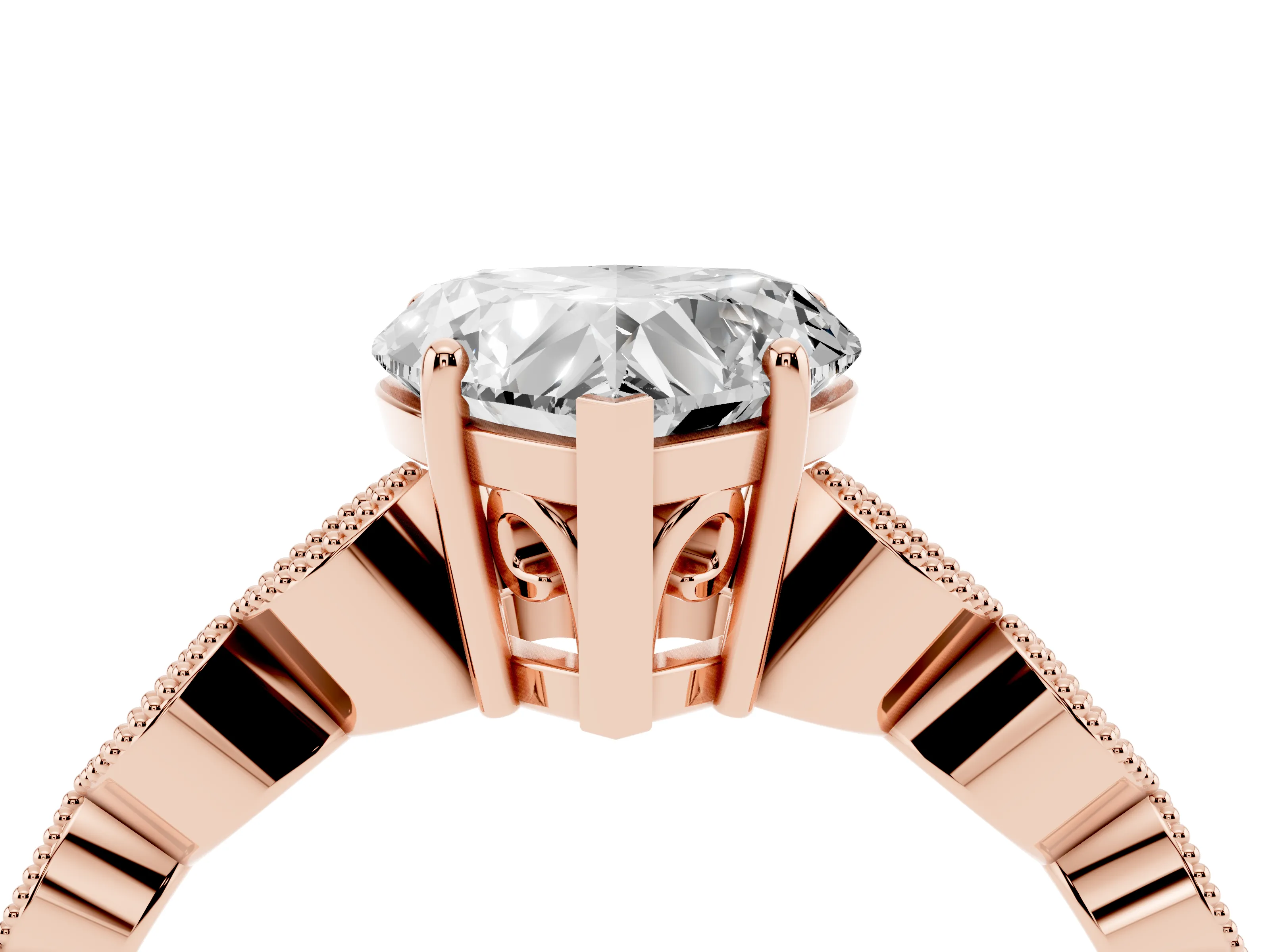 Heart Cut Diamond Solitaire Ring Set in Rose gold with Infinity Twist Pavé Band