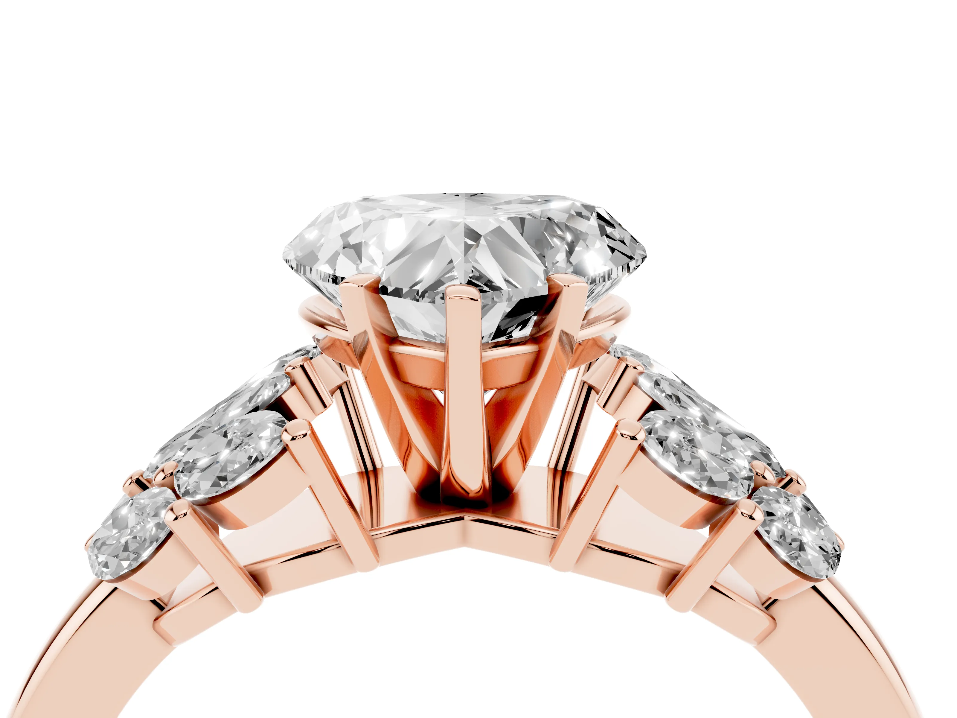 Heart Cut Diamond Cluster Leaf Design Ring Set in Rose gold with Prong Setting