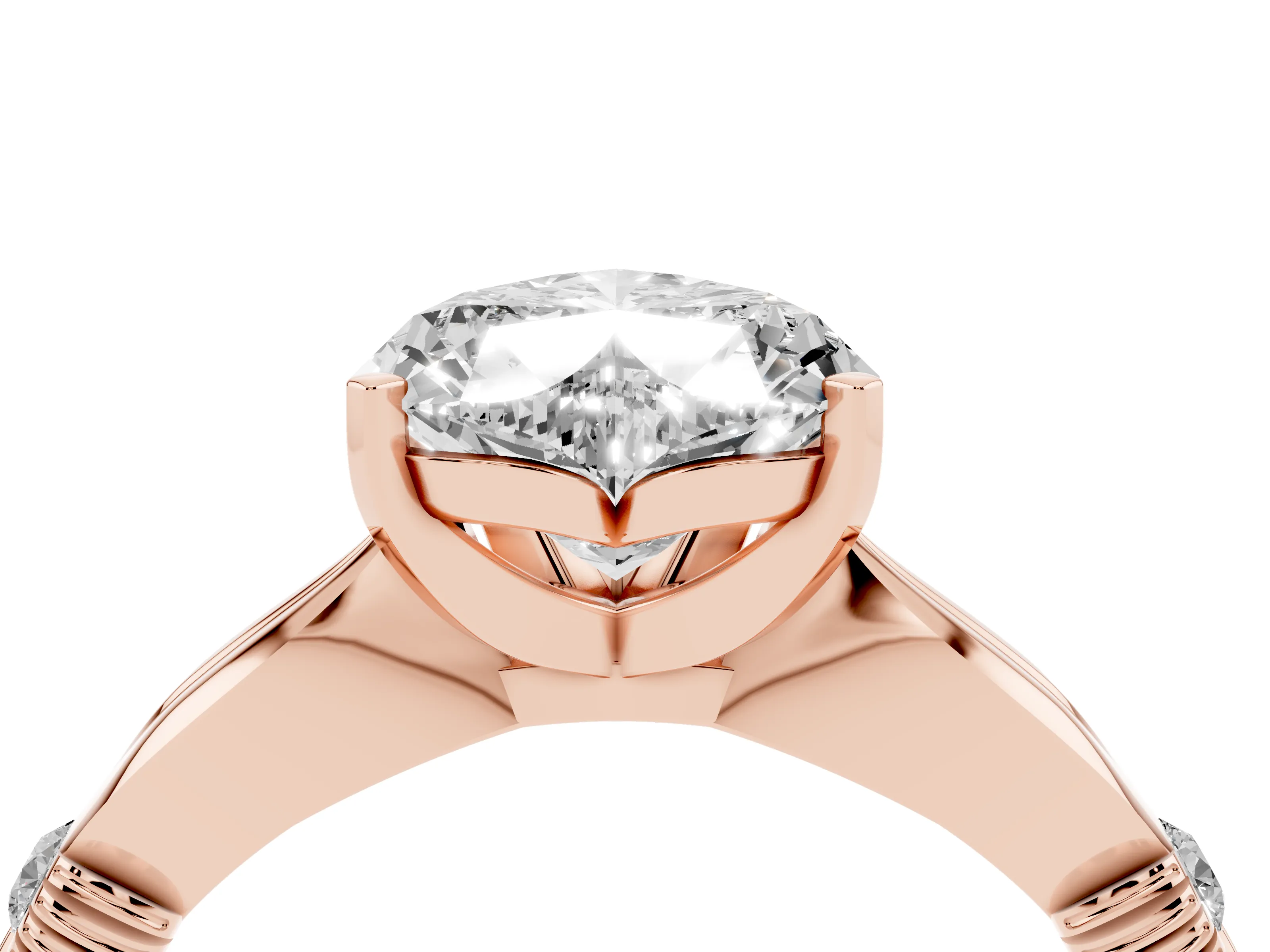 Heart Cut Diamond Solitaire Twisted Band Ring Set in Rose gold with Accent Stones and Prong Setting