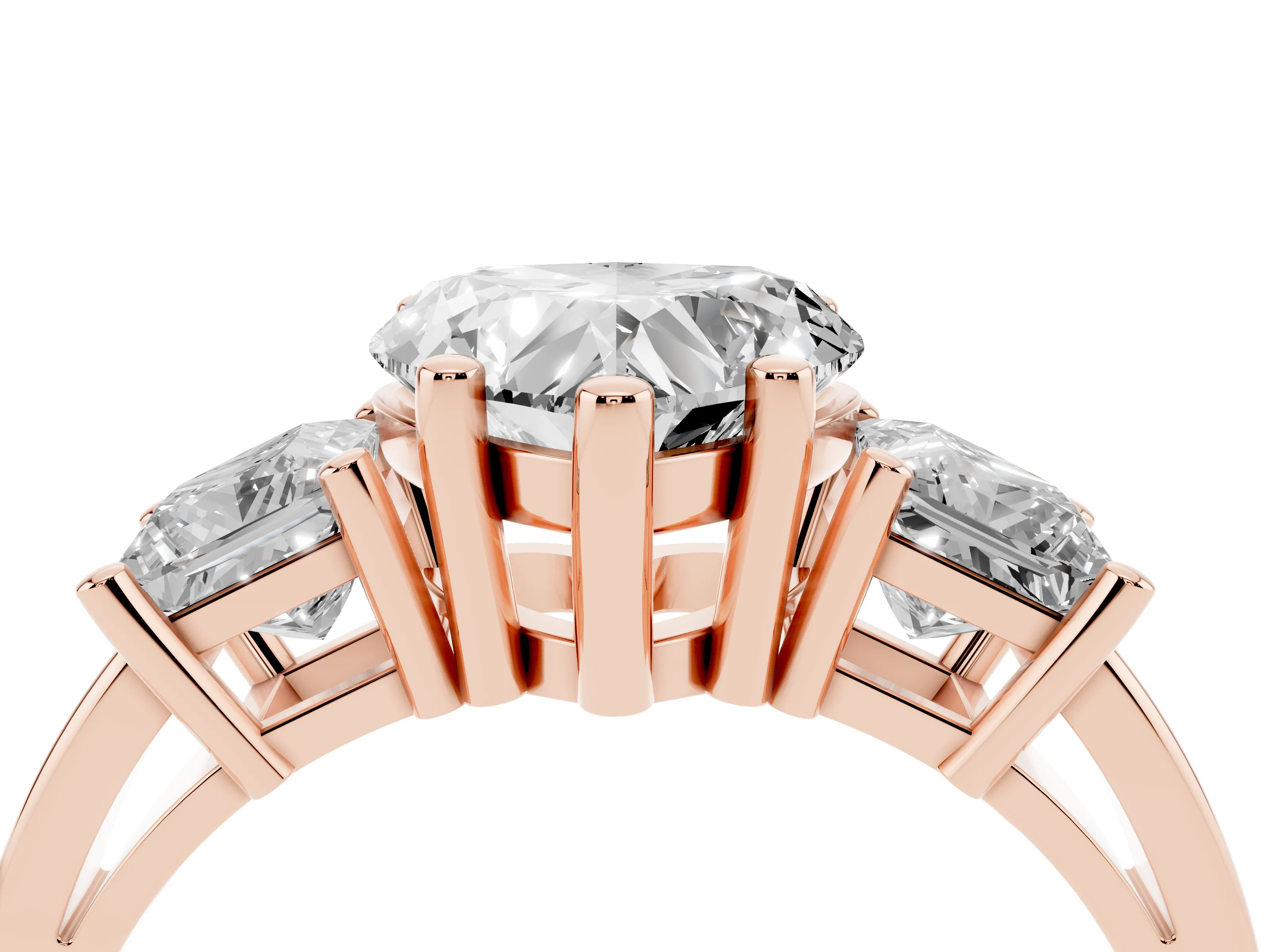 Three-Stone Heart Cut Diamond Solitaire Ring Set in Rose gold with Prong Setting