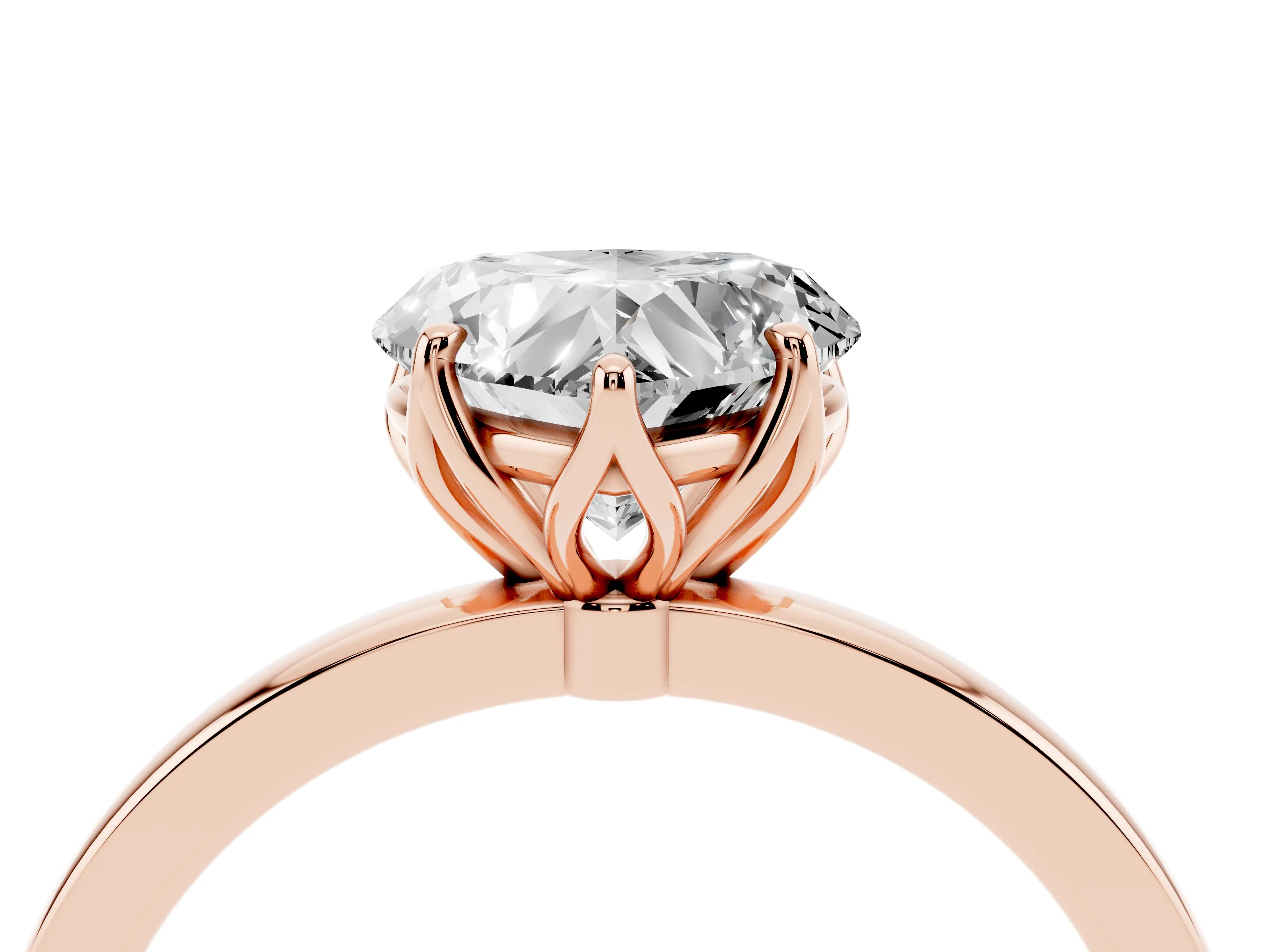 Heart Cut Diamond Solitaire Ring Set in Rose gold with Prong Setting and Thin Polished Band