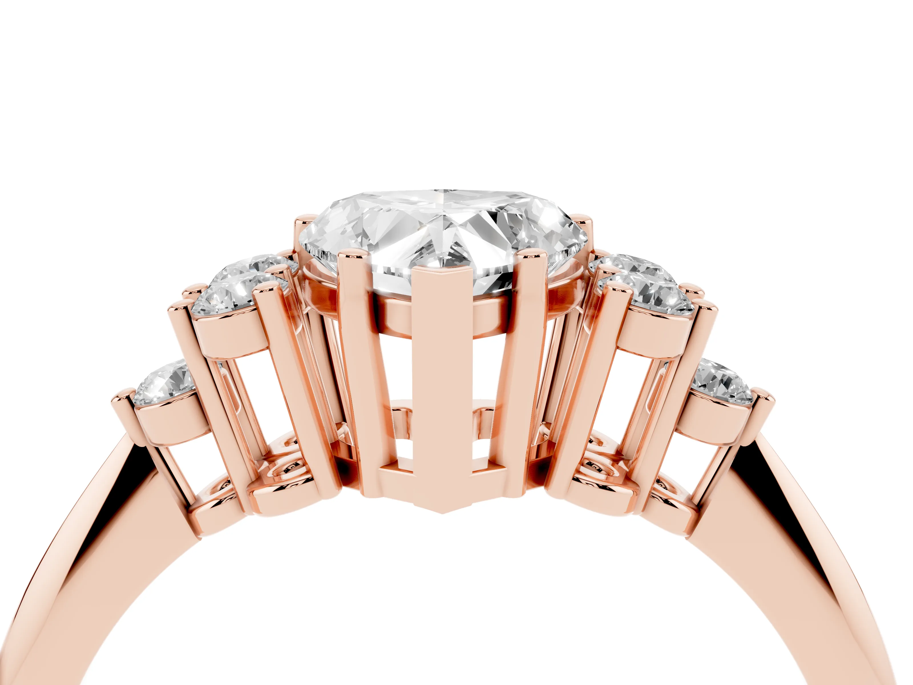 Heart Cut Diamond Cluster Ring Set in Rose gold with Plain Band and Prong Setting