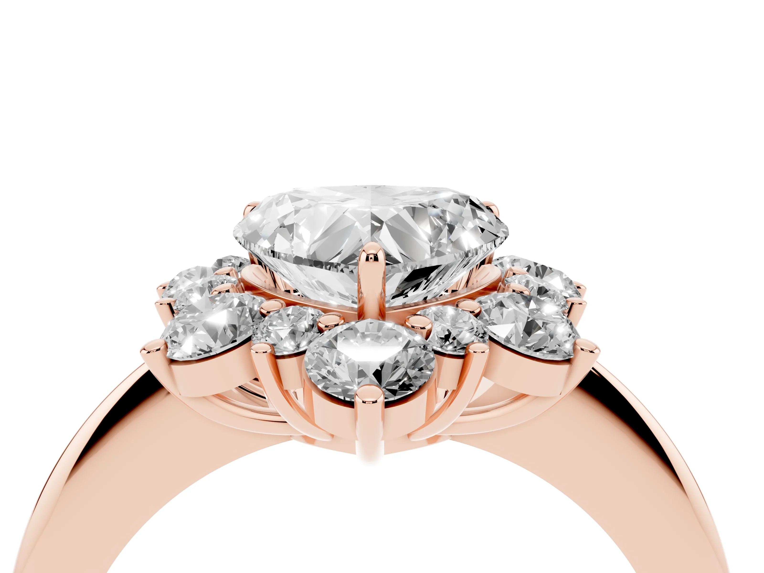 Heart Cut Diamond Cluster Halo Ring Set in Rose gold with Solitaire Band and Prong Setting